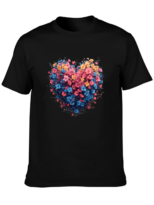 Floral Heart Graphic Black T-Shirt
