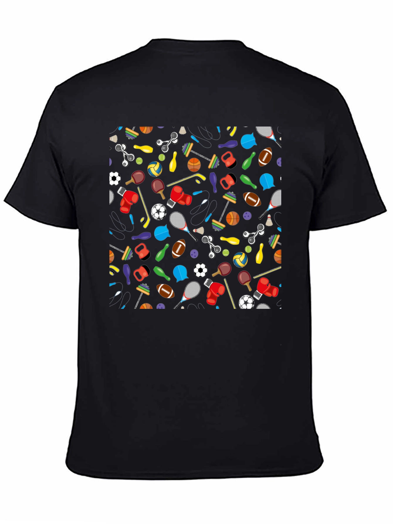 Fun Sports Pattern Black T-Shirt