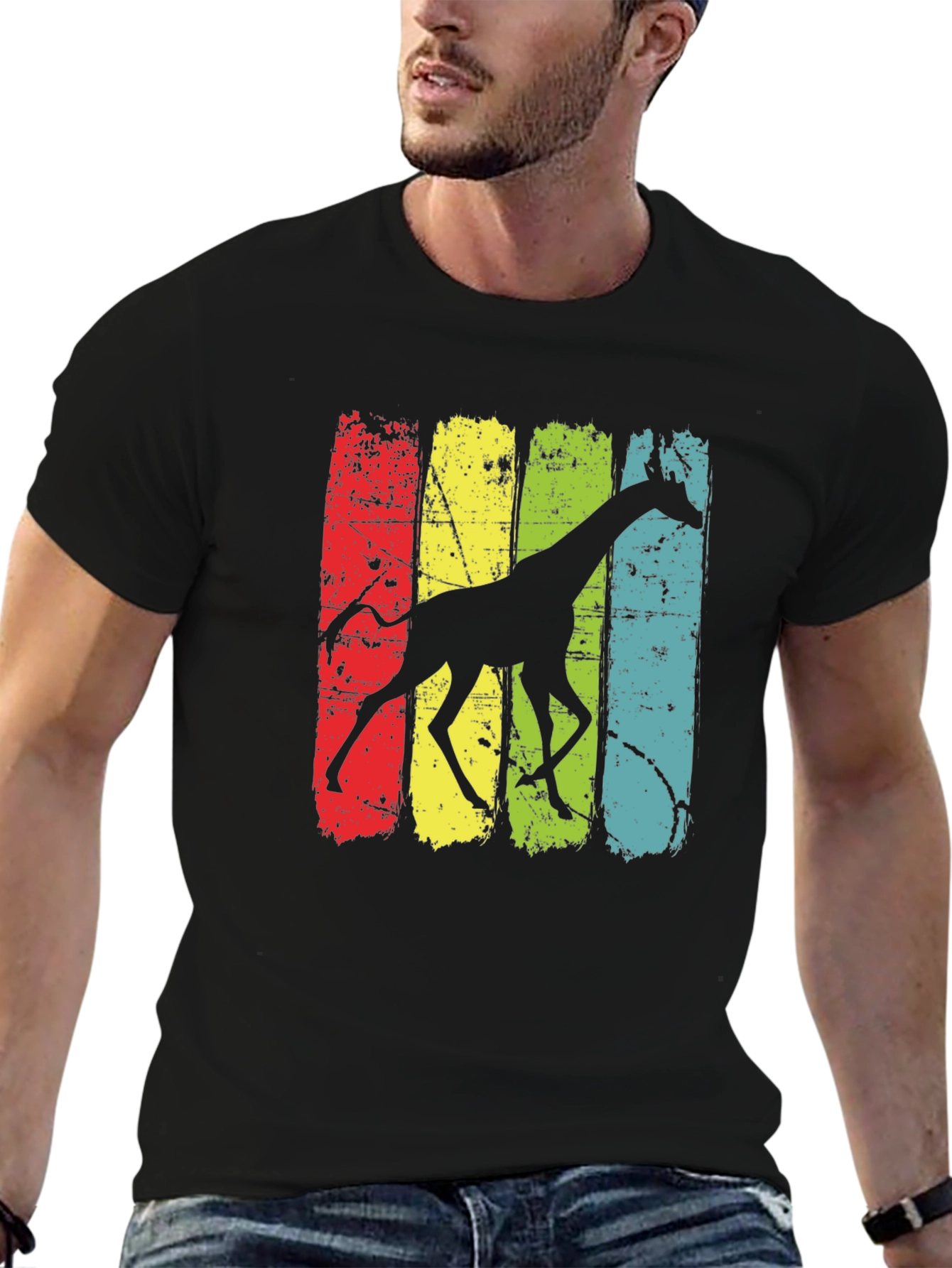Retro Giraffe Graphic Tee - Mens Black T-Shirt