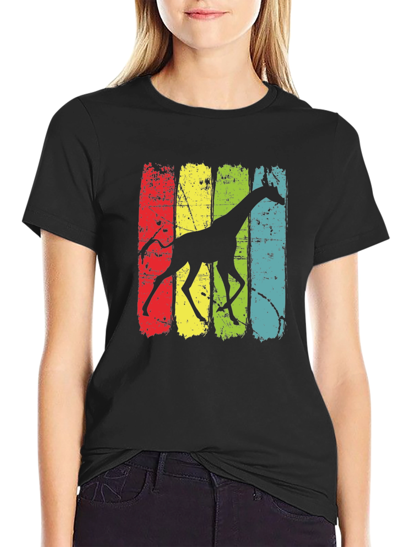 Retro Giraffe Graphic Tee - Mens Black T-Shirt