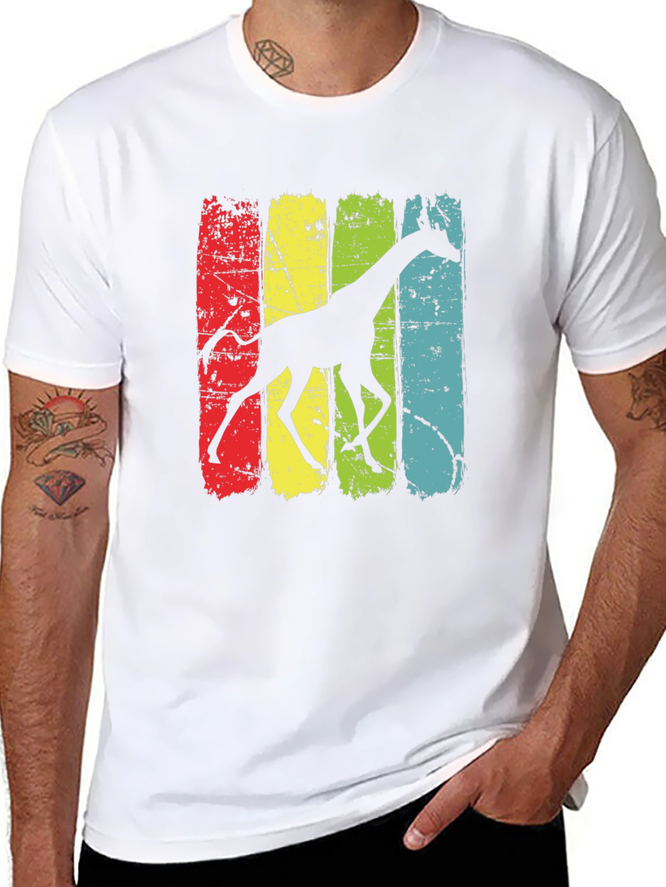 Retro Giraffe Graphic Tee - Mens Black T-Shirt