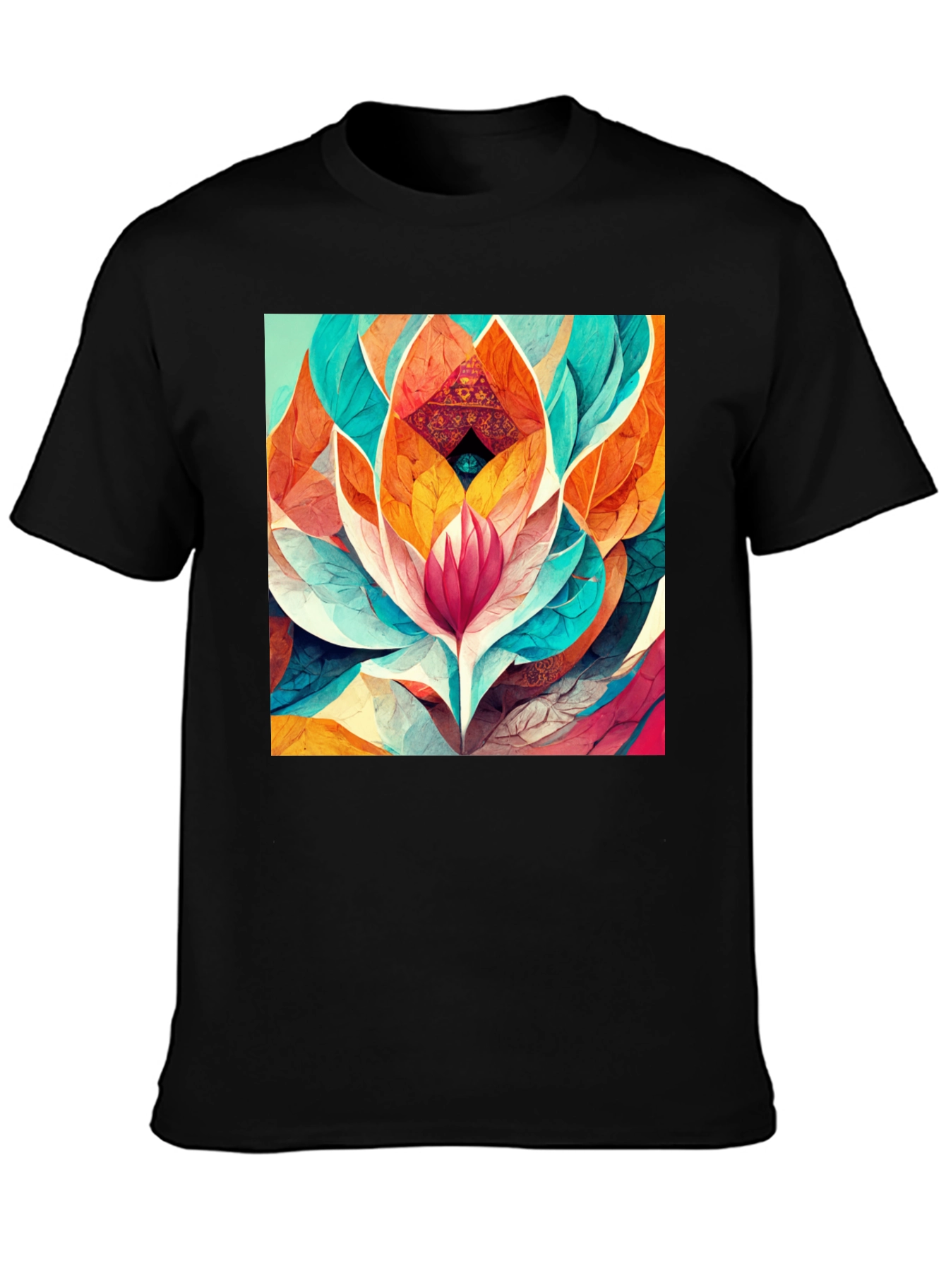 Vibrant Geometric Lotus Flower Graphic Tee
