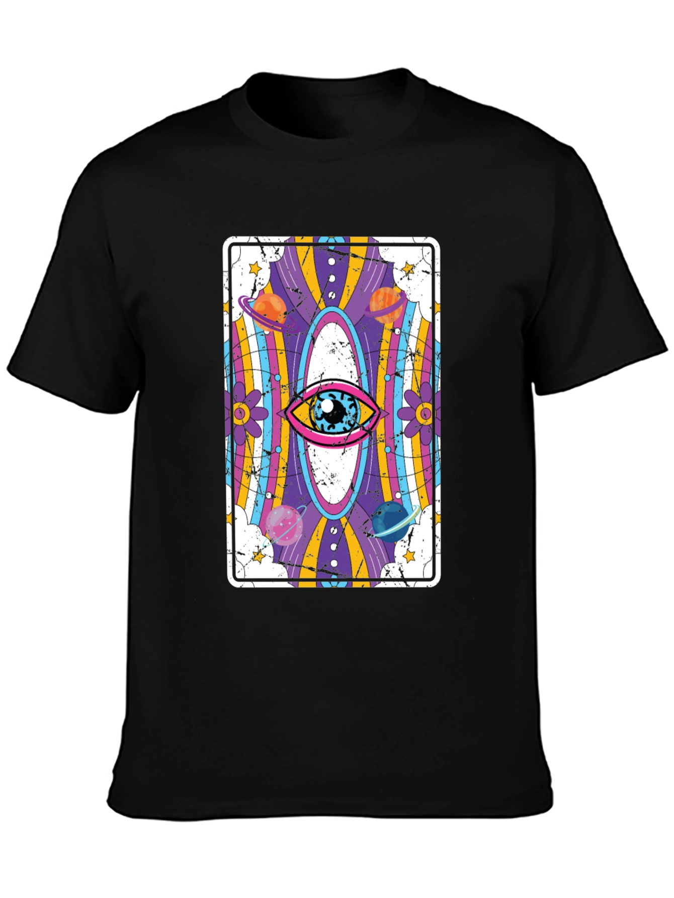 Psychedelic Eye Tarot Card Black Graphic Tee