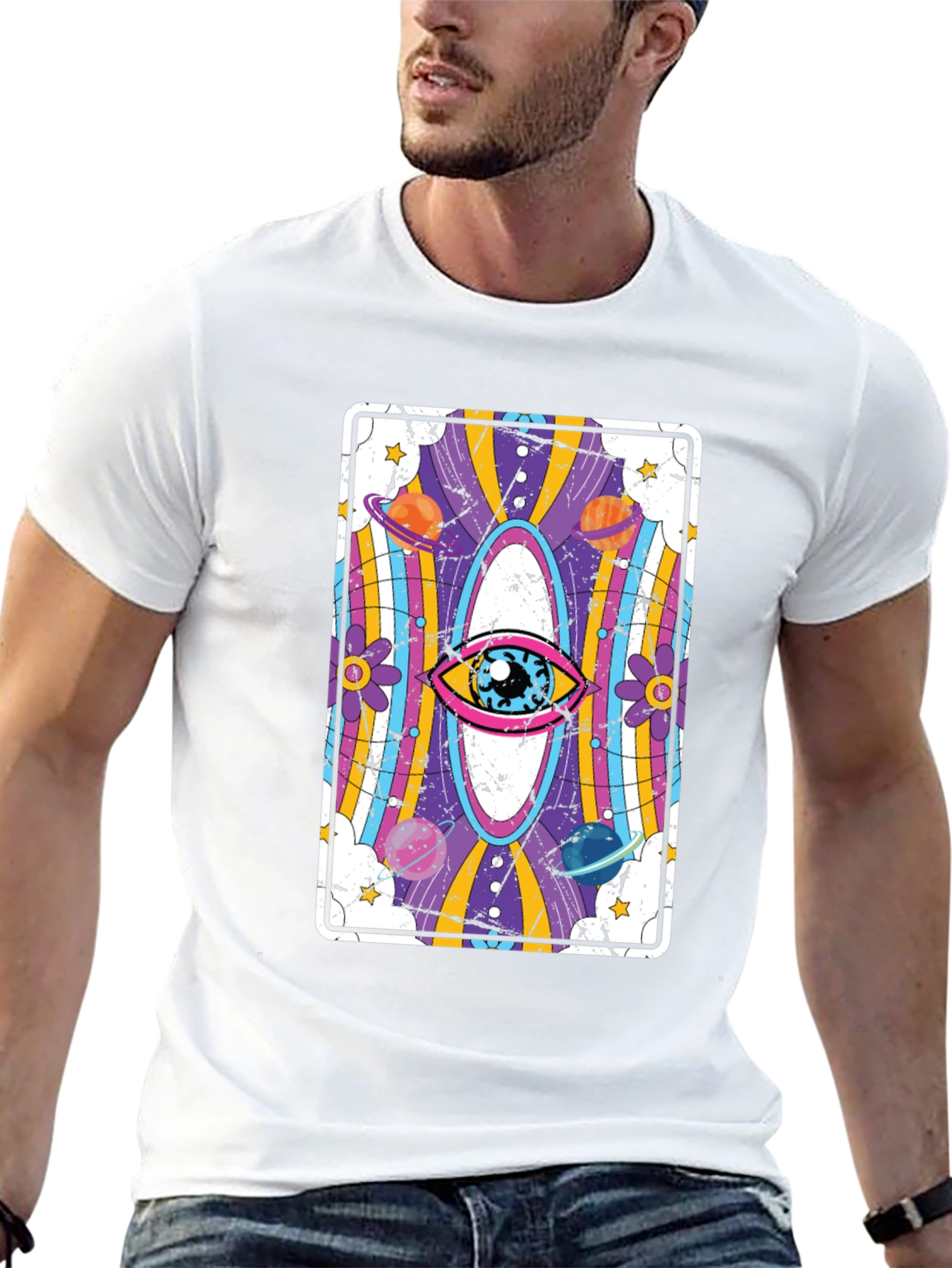 Psychedelic Eye Tarot Card Black Graphic Tee