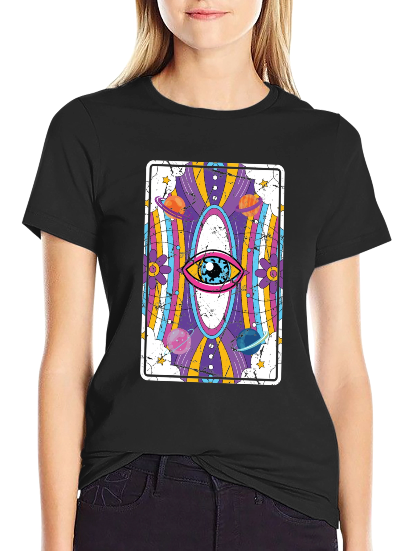 Psychedelic Eye Tarot Card Black Graphic Tee