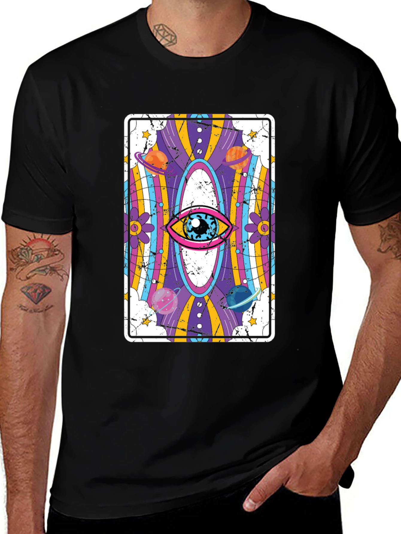 Psychedelic Eye Tarot Card Black Graphic Tee