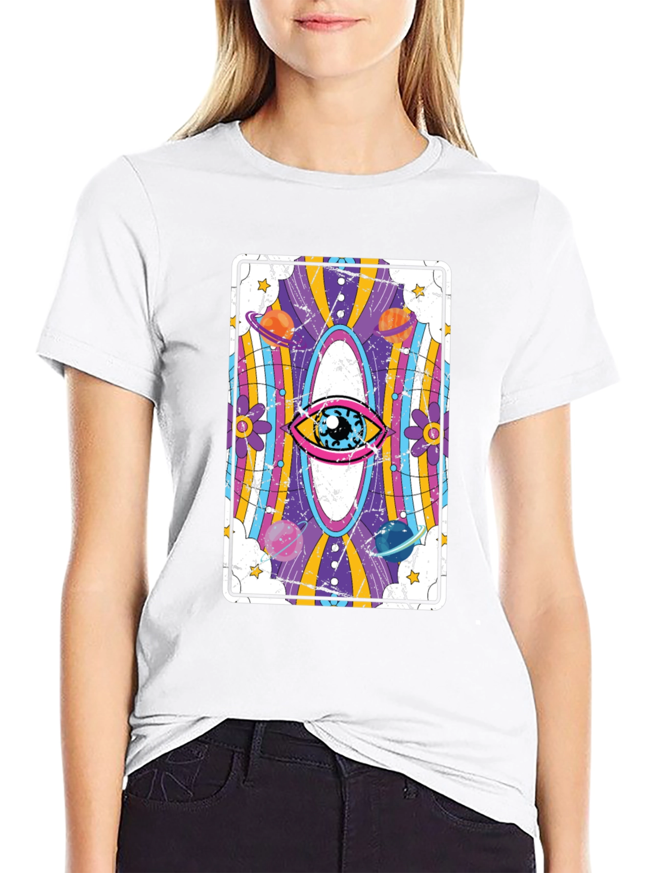 Psychedelic Eye Tarot Card Black Graphic Tee