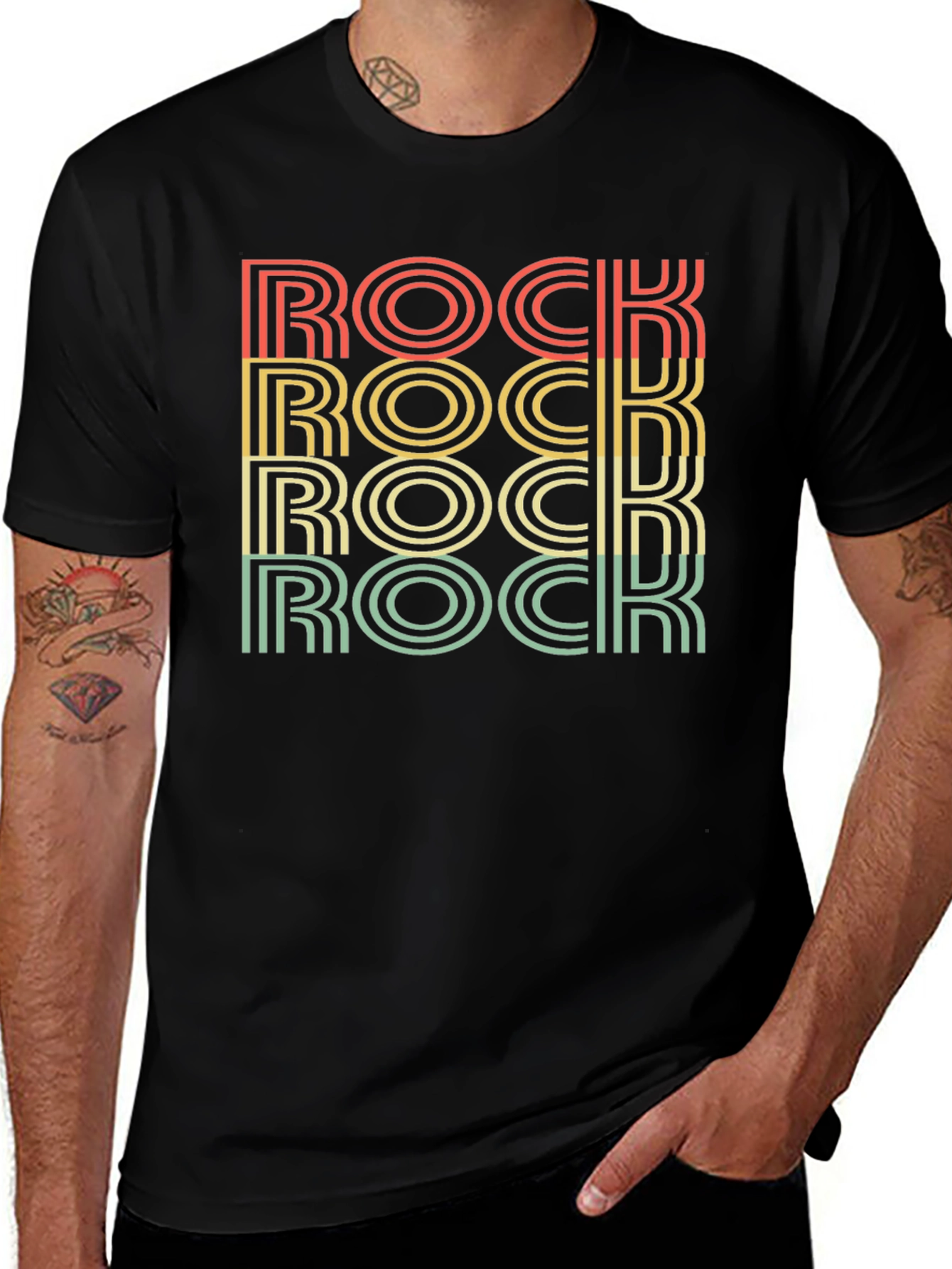 Retro ROCK Word Stack Graphic T-Shirt