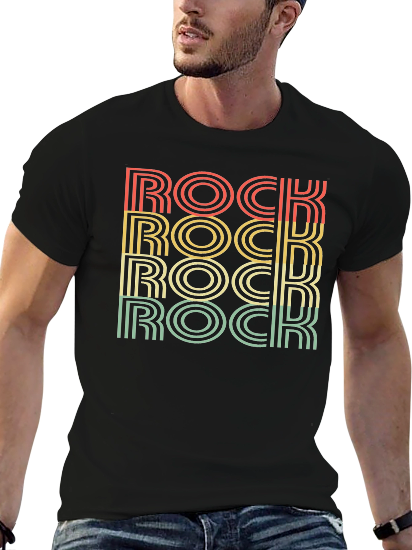 Retro ROCK Word Stack Graphic T-Shirt