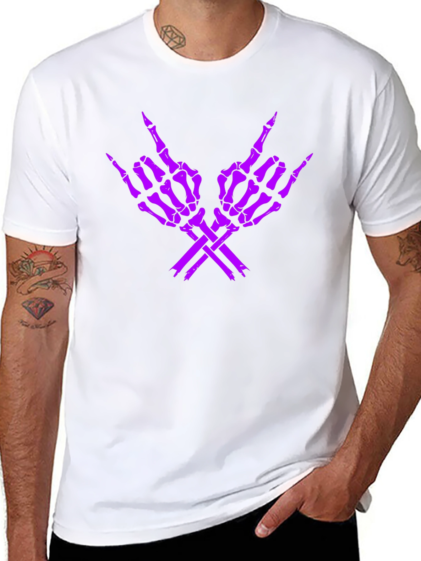 Rock On Skeleton Hand Graphic Tee - Black