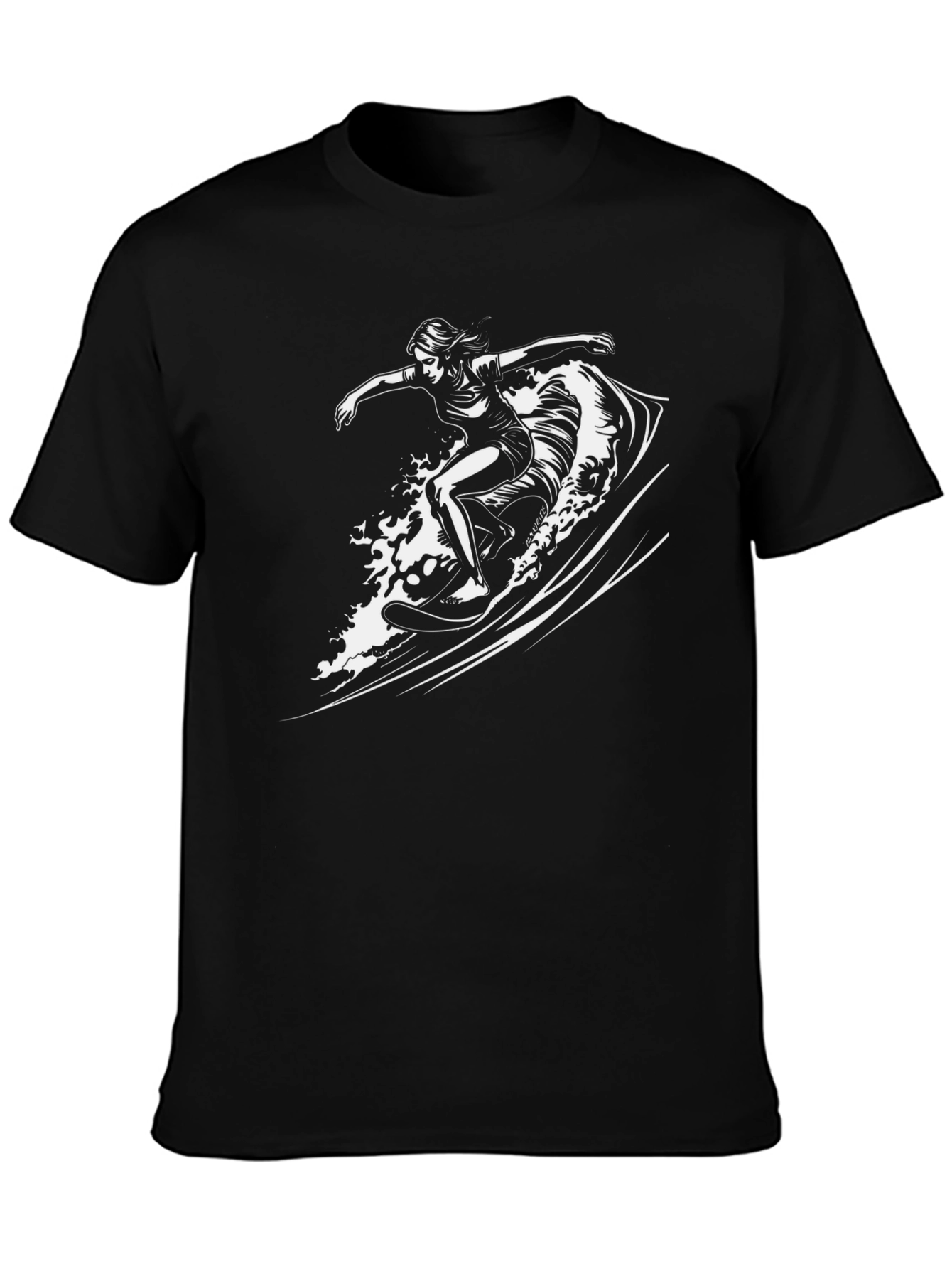 Surfer Girl Graphic Tee - Black Cotton Comfort