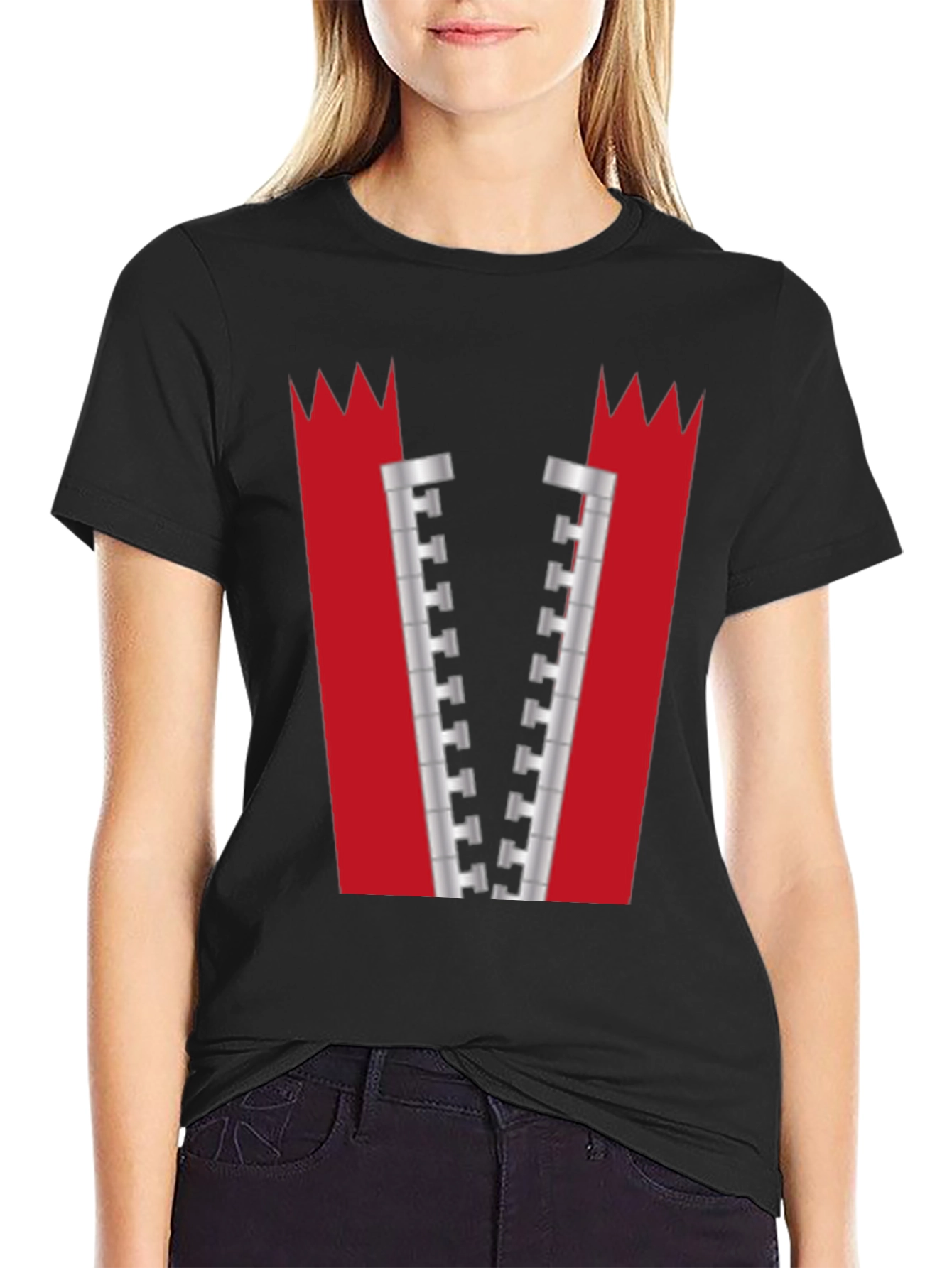Novelty Zipper Graphic T-Shirt - Bold Black Tee