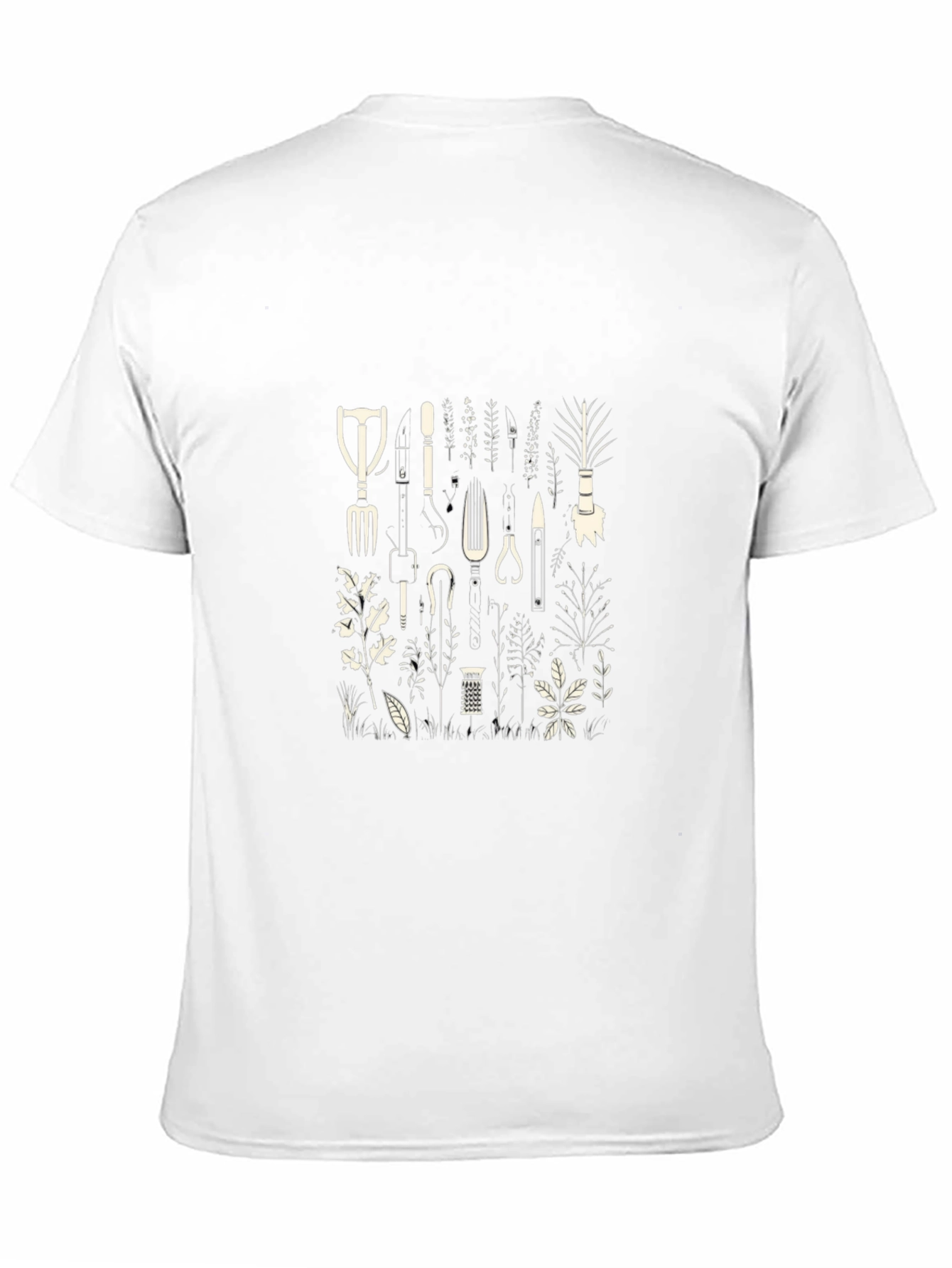 Gardening Tools Print Black T-Shirt