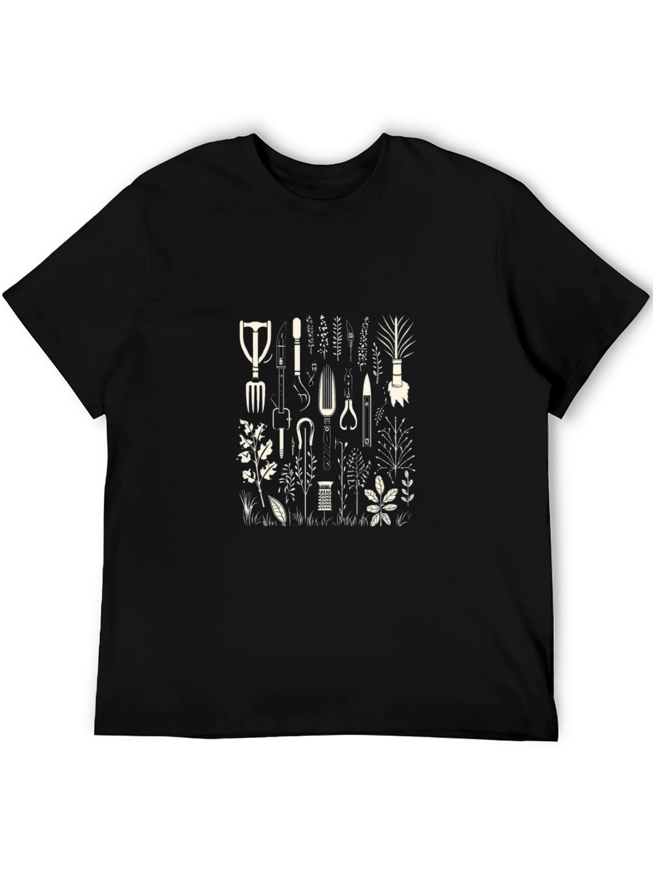 Gardening Tools Print Black T-Shirt