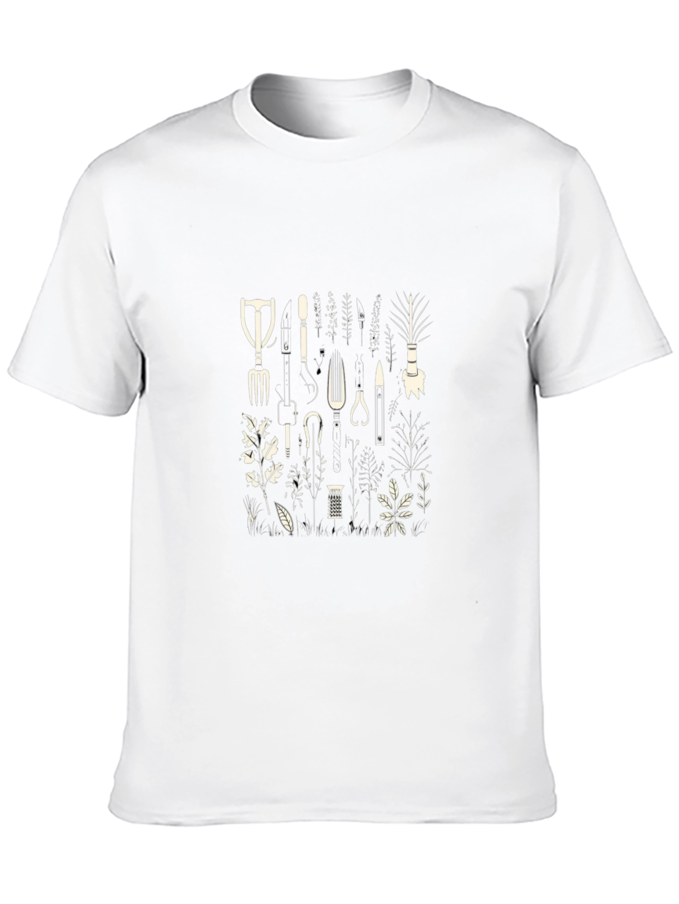 Gardening Tools Print Black T-Shirt