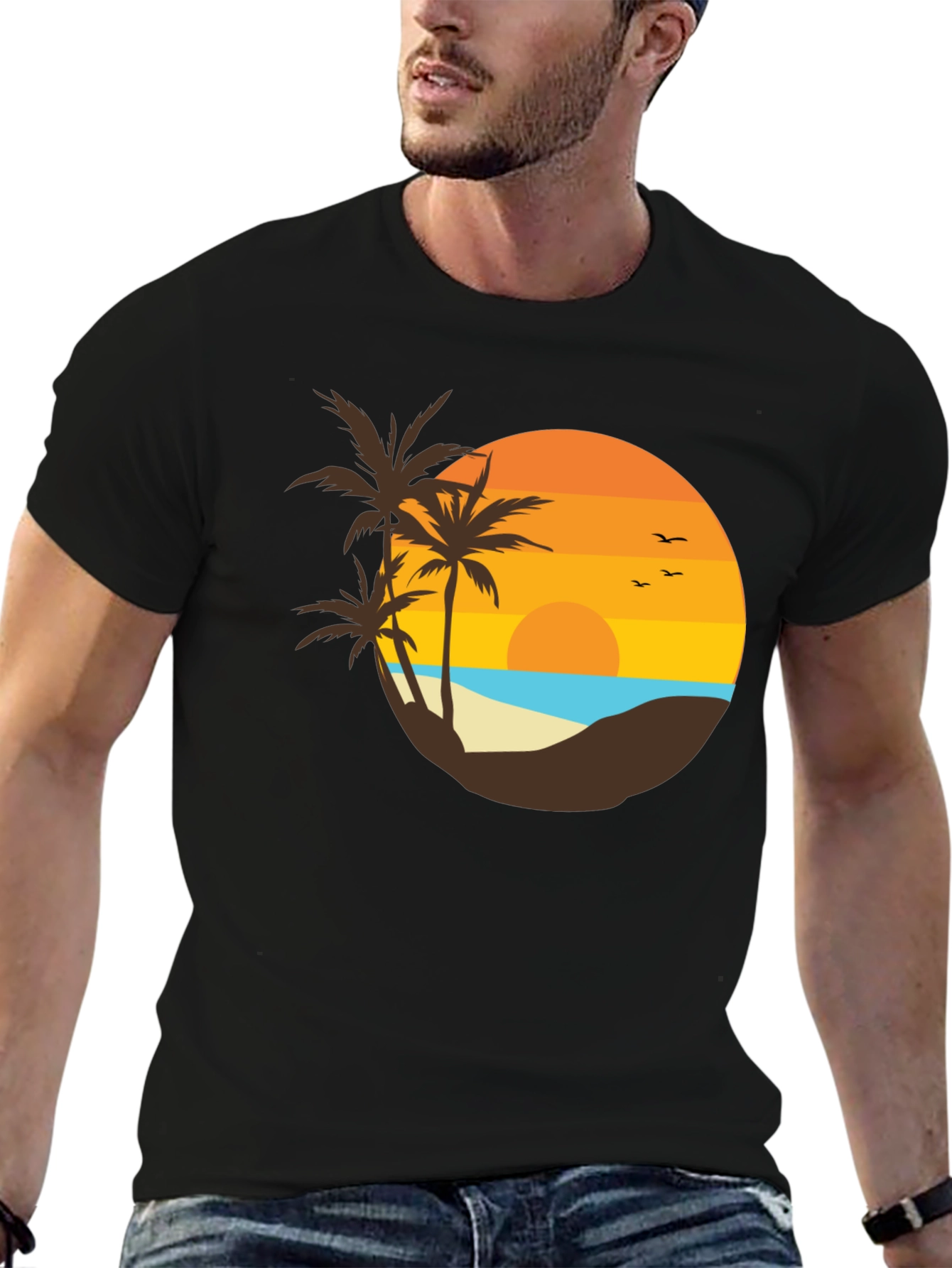 Sunset Beach Graphic Tee - Tropical Palm Design