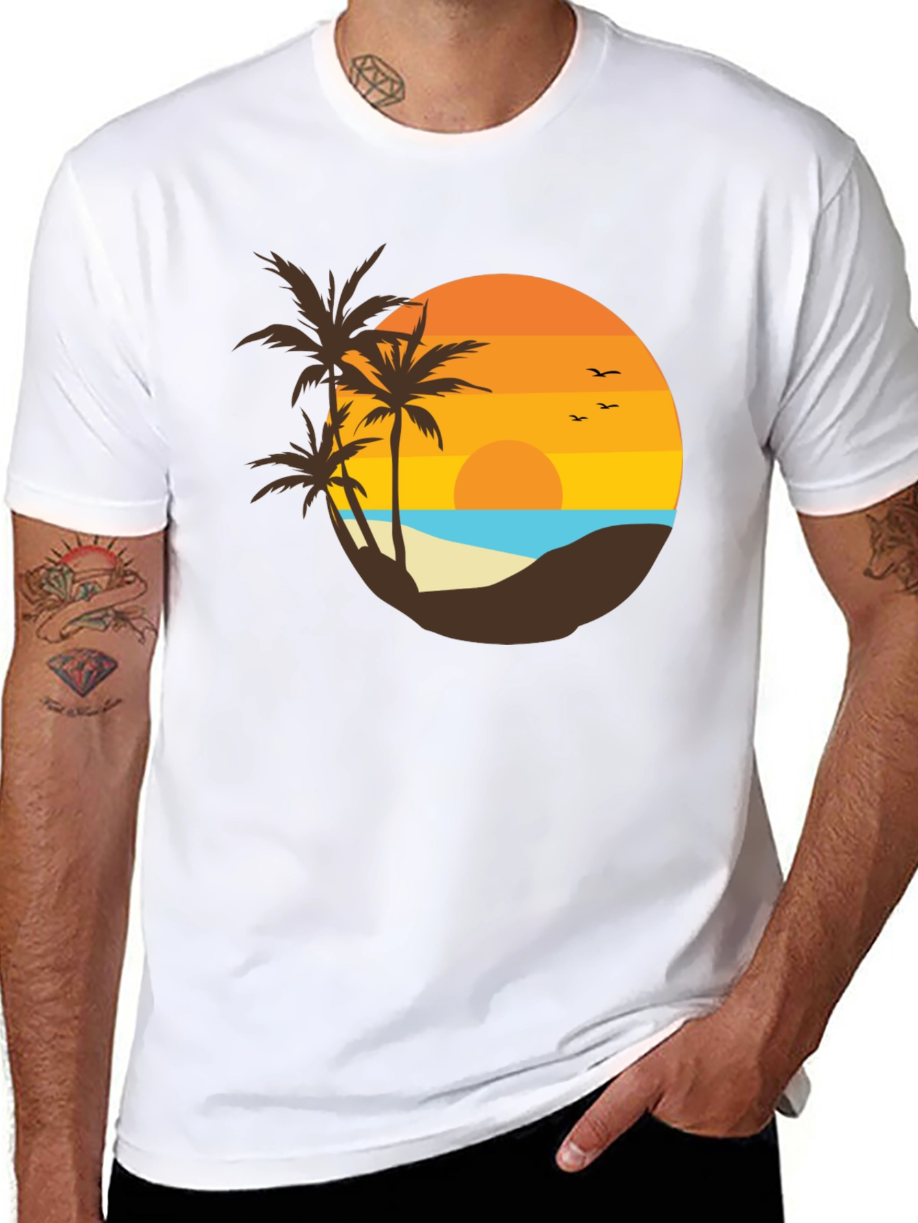 Sunset Beach Graphic Tee - Tropical Palm Design