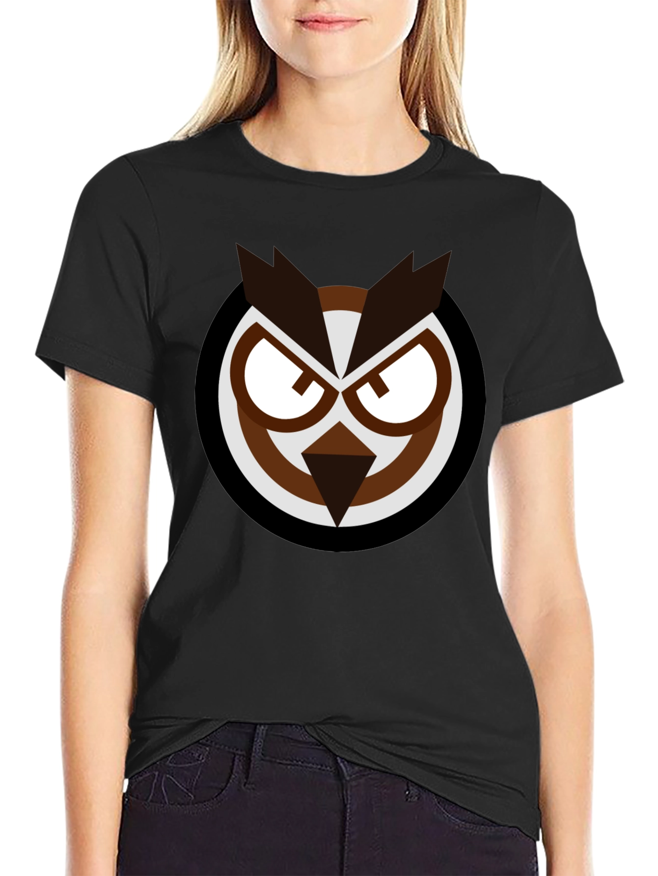 Owl Graphic Print T-Shirt - Black