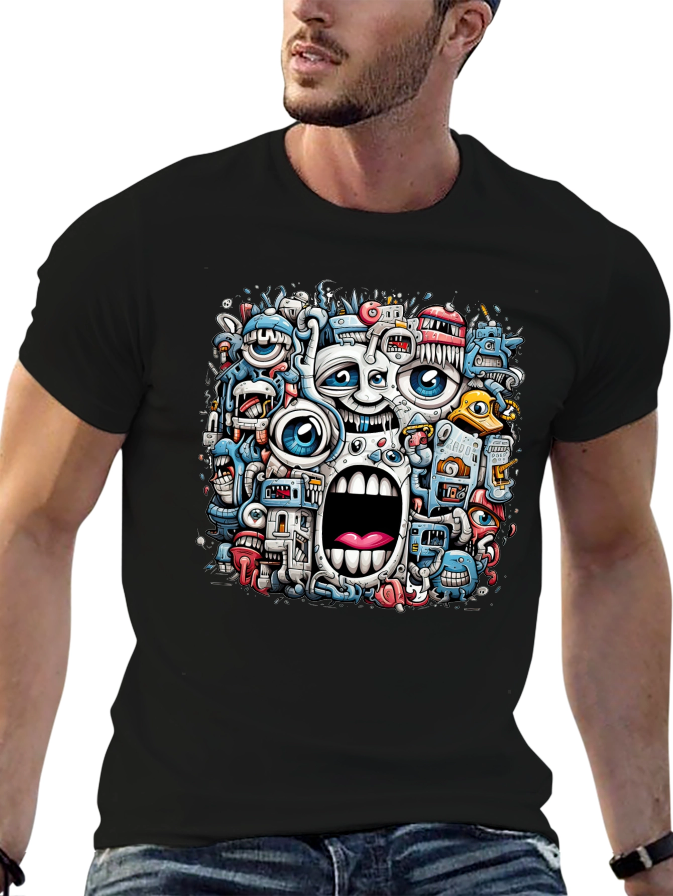 Funky Doodle Art Black T-Shirt