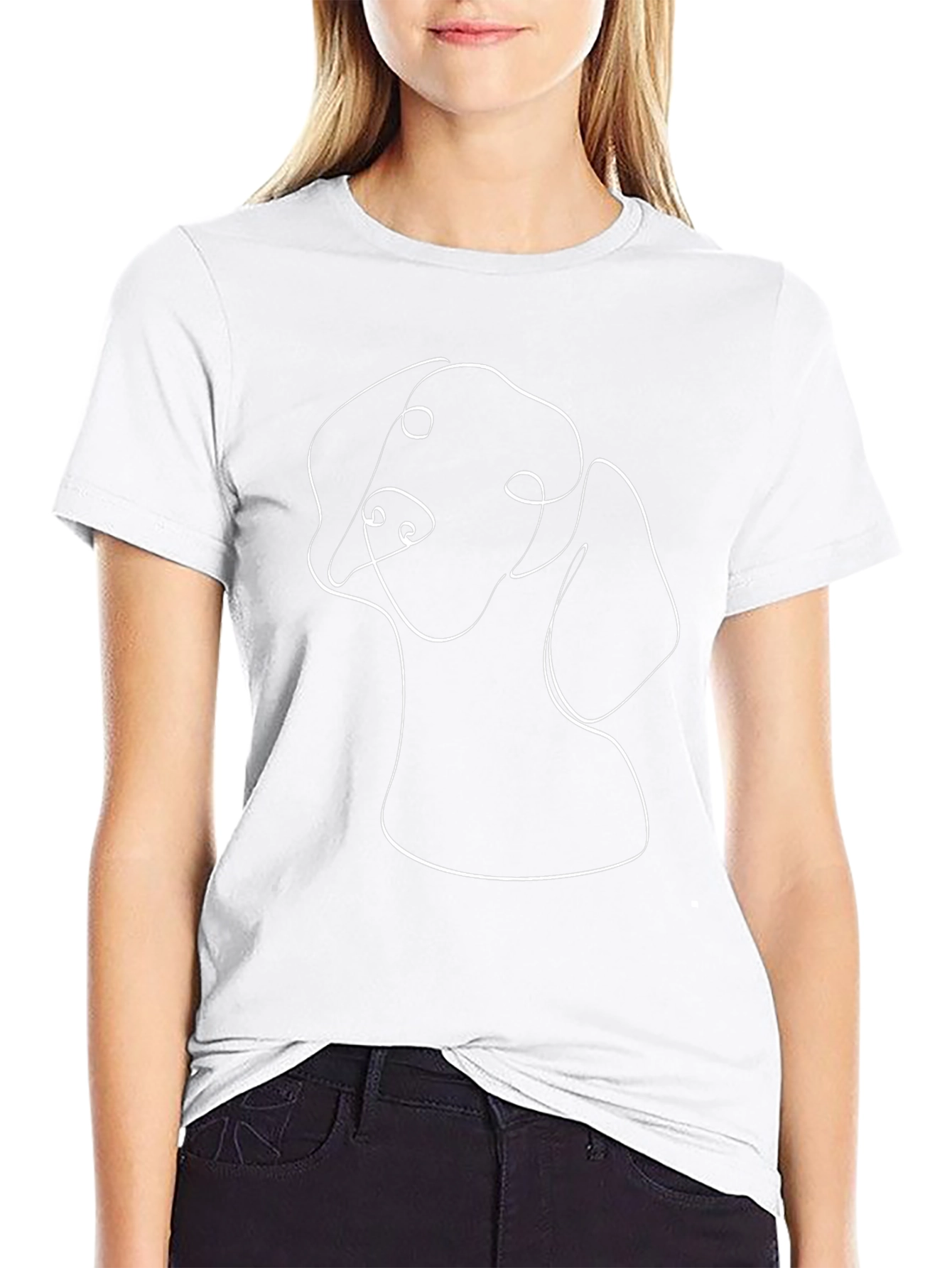 Minimalist Dog Line Art Black T-Shirt