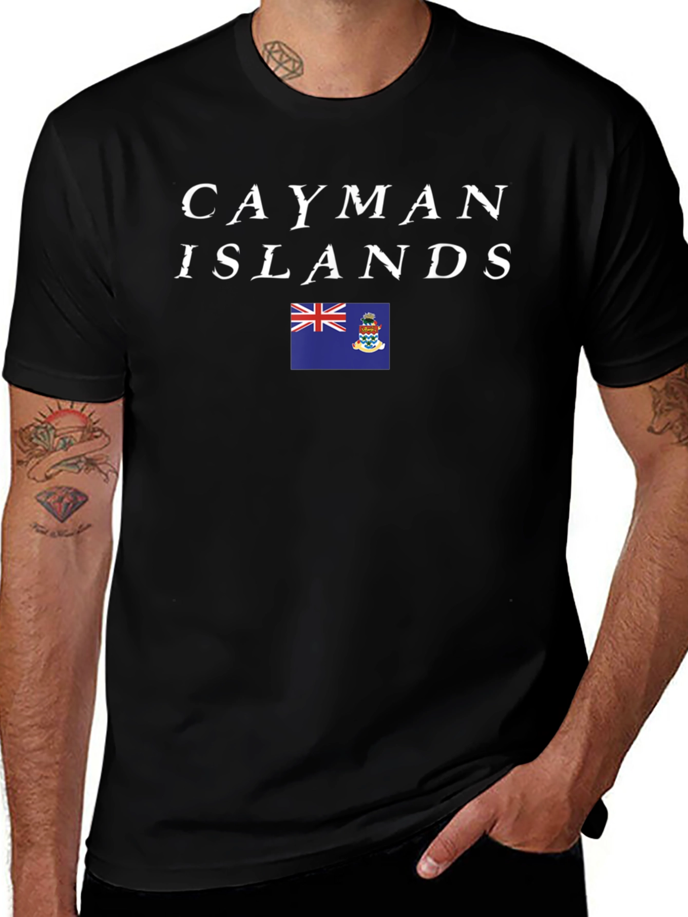 Cayman Islands Flag T-Shirt Black Cotton