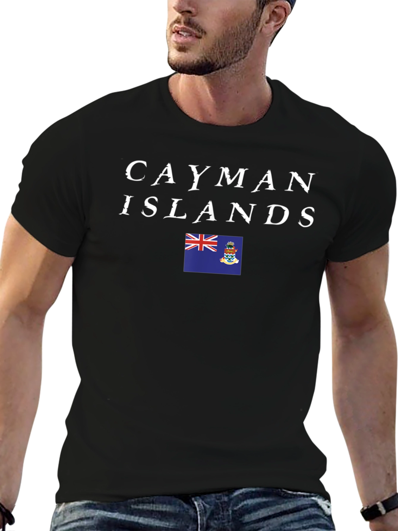 Cayman Islands Flag T-Shirt Black Cotton