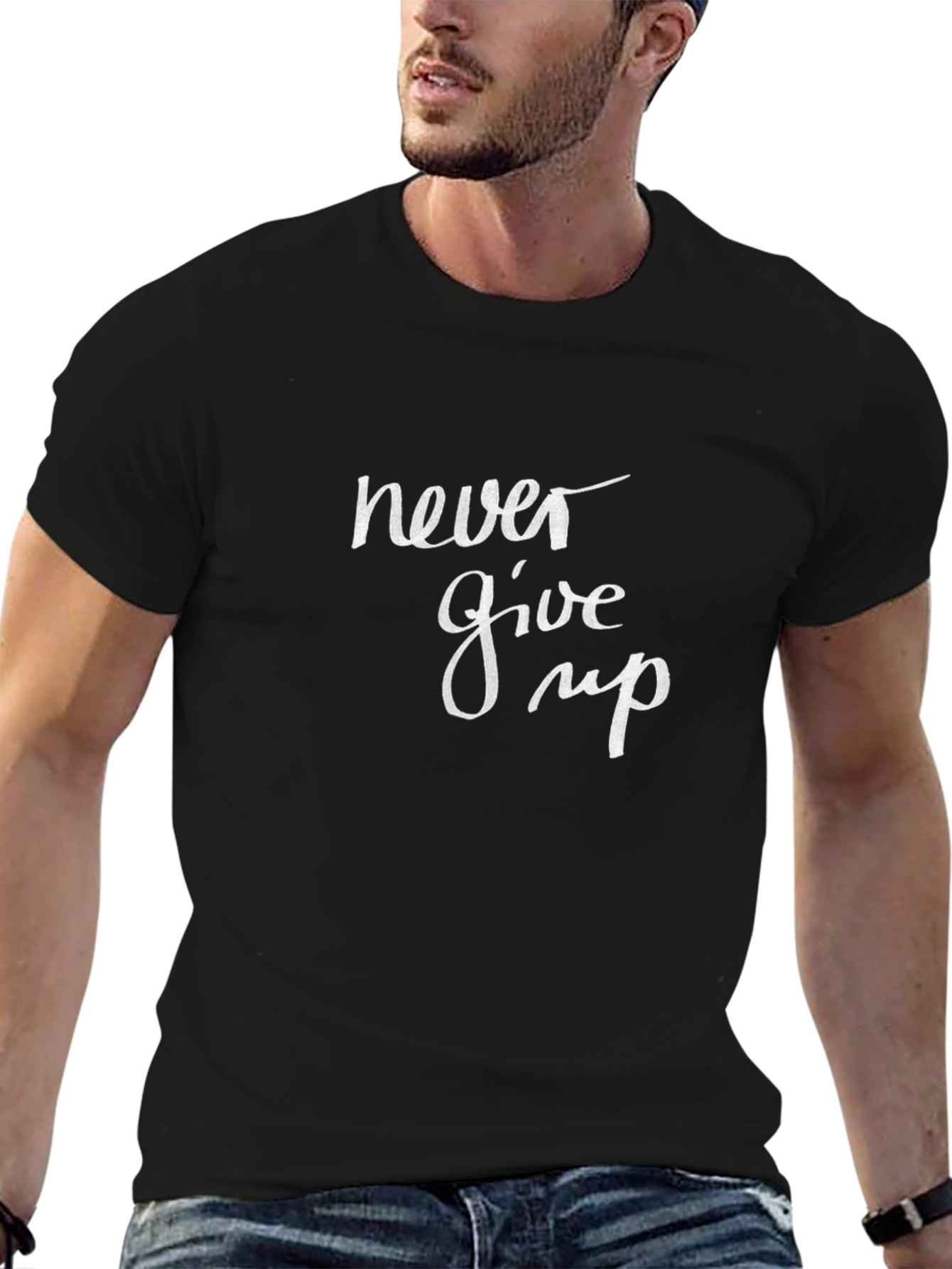Never Give Up Graphic Tee - Inspirational Black T-Shirt