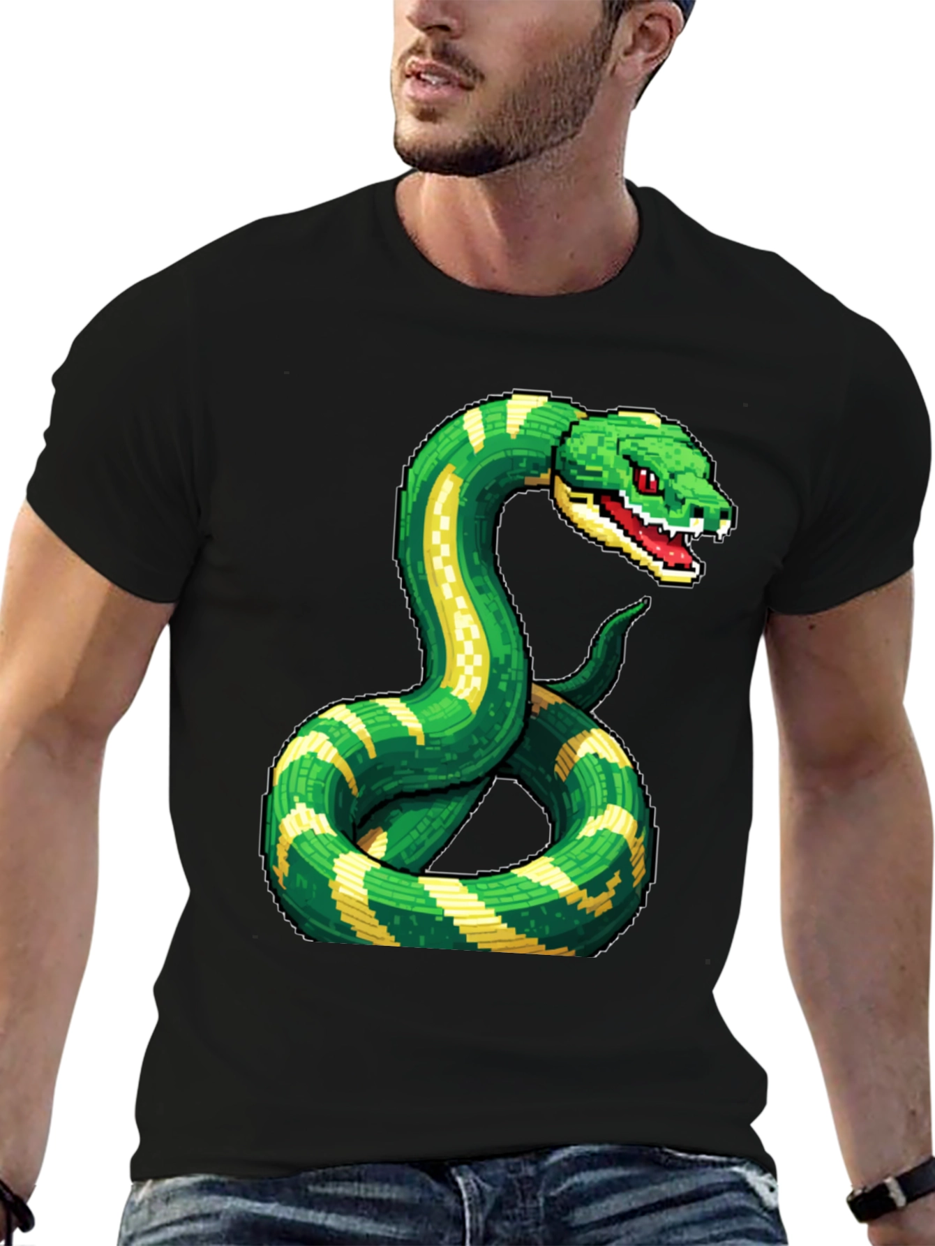 Pixelated Snake Graphic Tee - Gamer Style