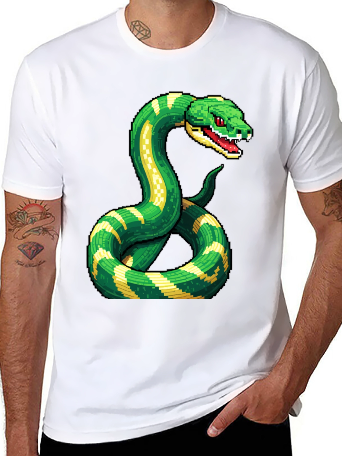 Pixelated Snake Graphic Tee - Gamer Style