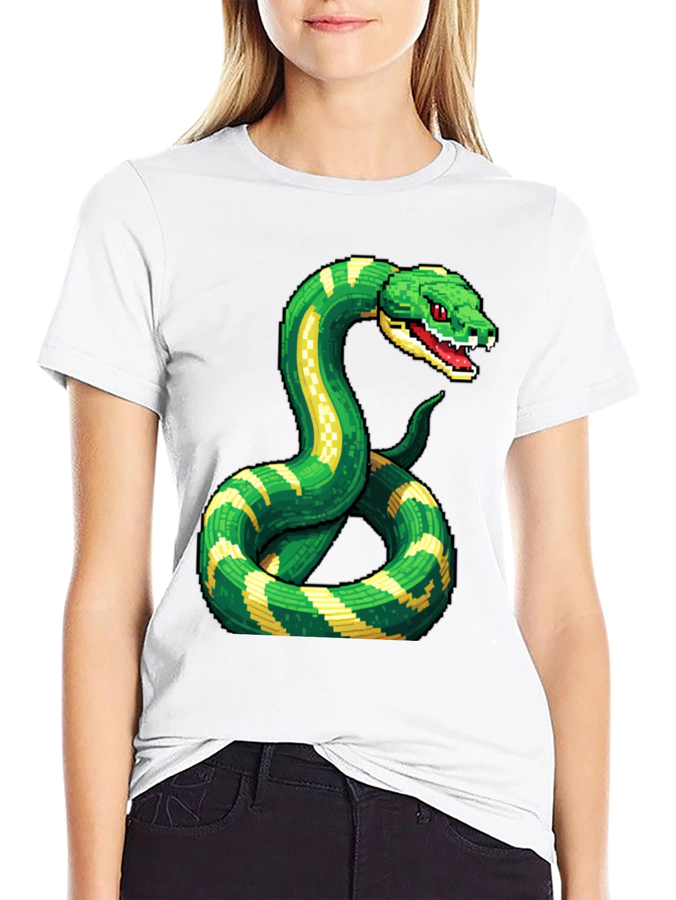 Pixelated Snake Graphic Tee - Gamer Style