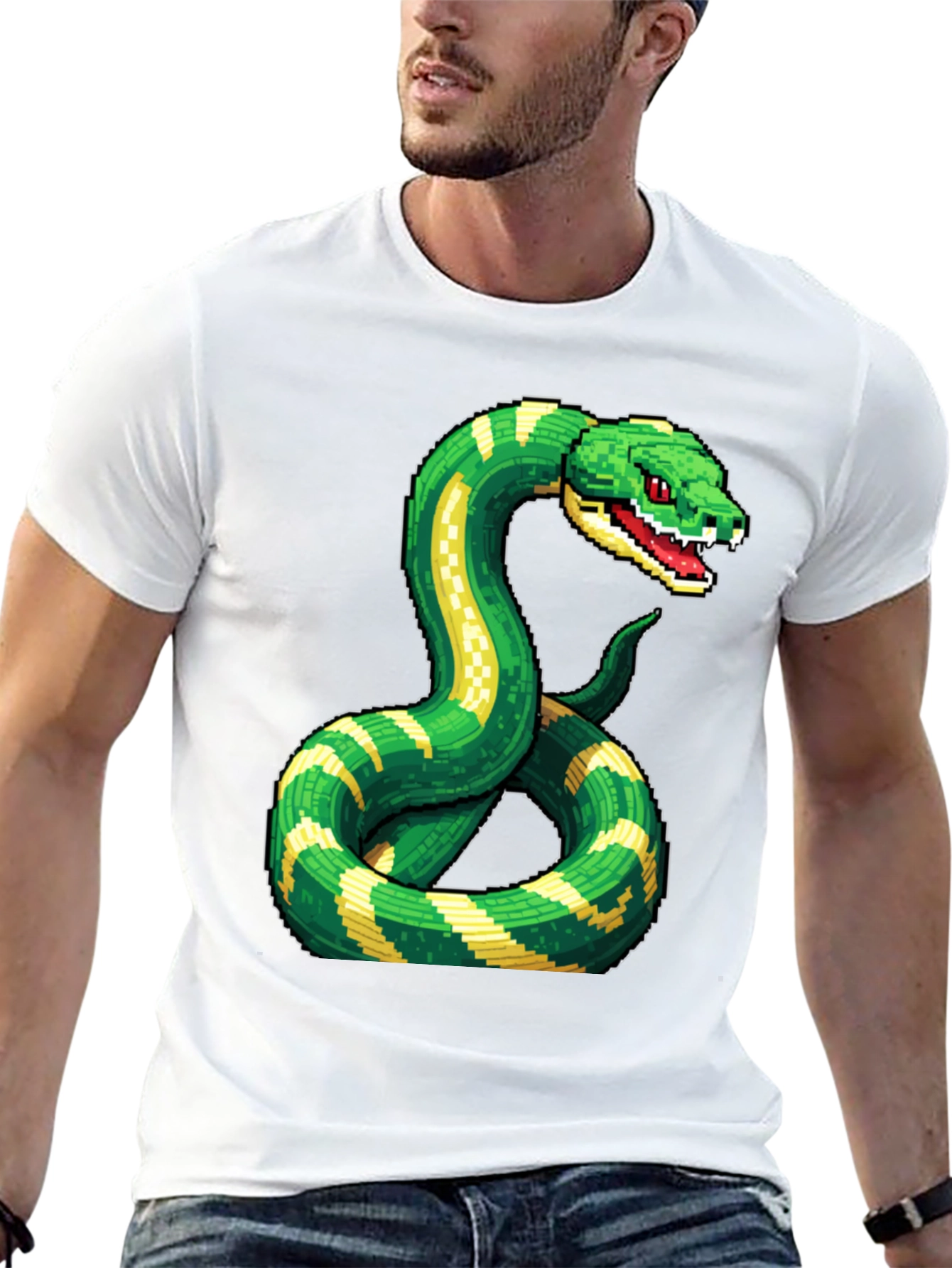 Pixelated Snake Graphic Tee - Gamer Style