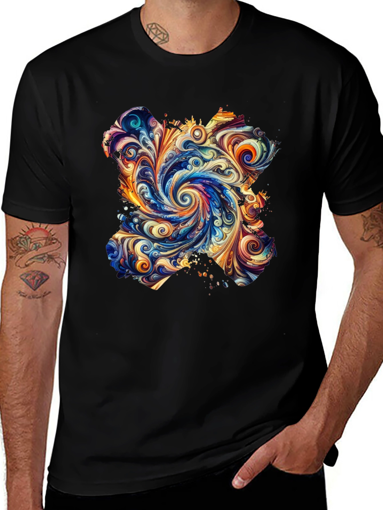 Abstract Swirl Graphic Black T-Shirt
