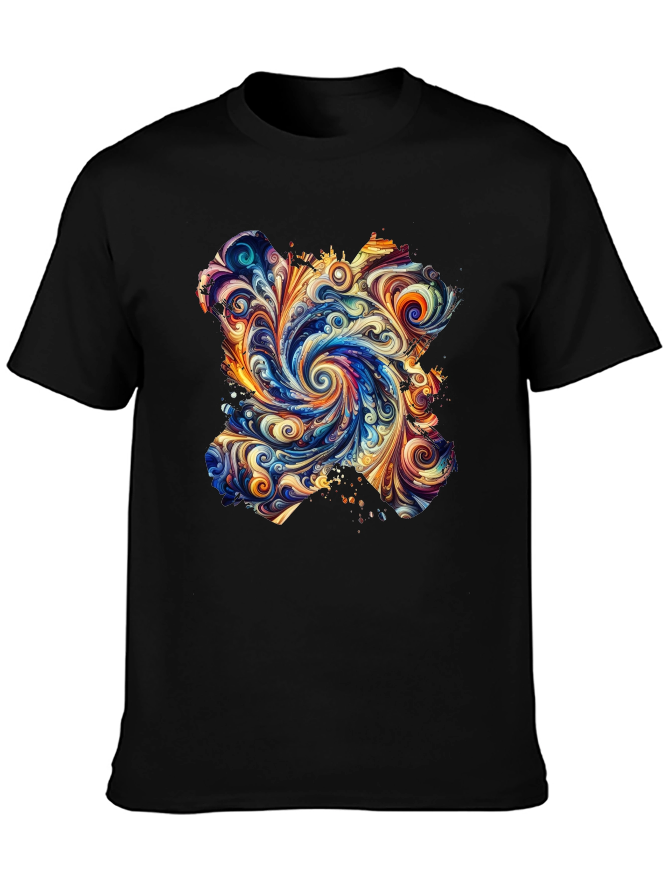 Abstract Swirl Graphic Black T-Shirt