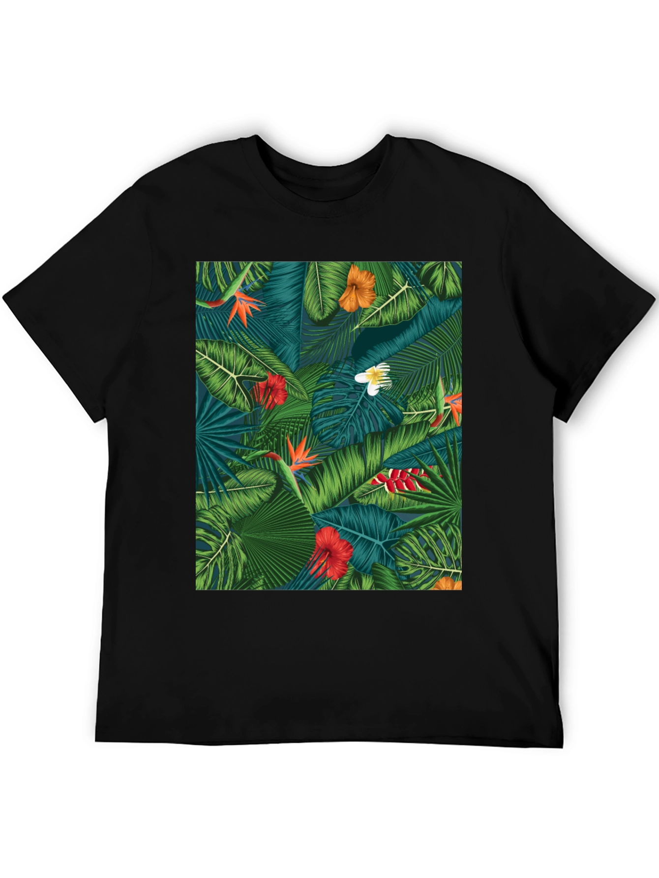 Tropical Floral Print Black T-Shirt