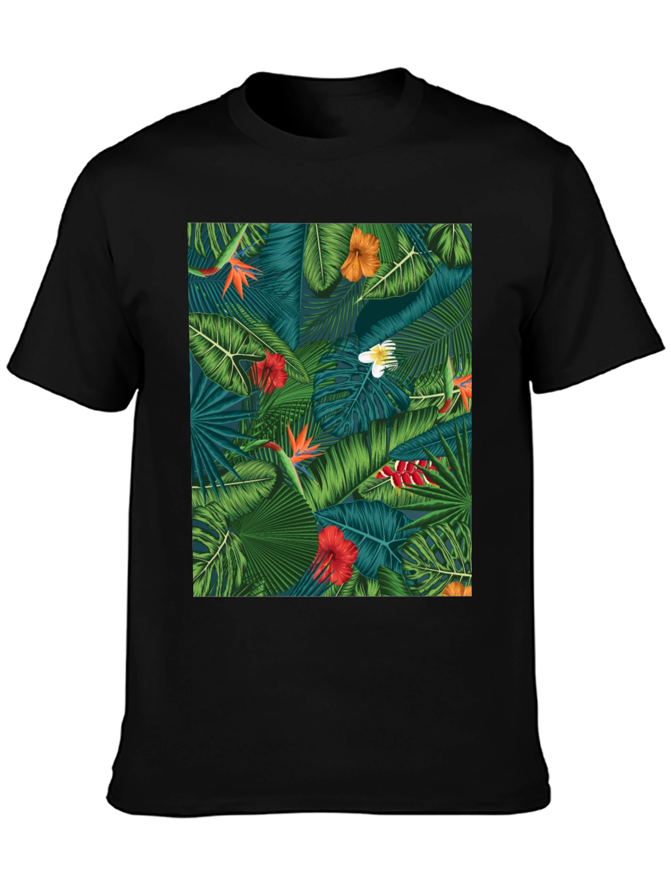 Tropical Floral Print Black T-Shirt
