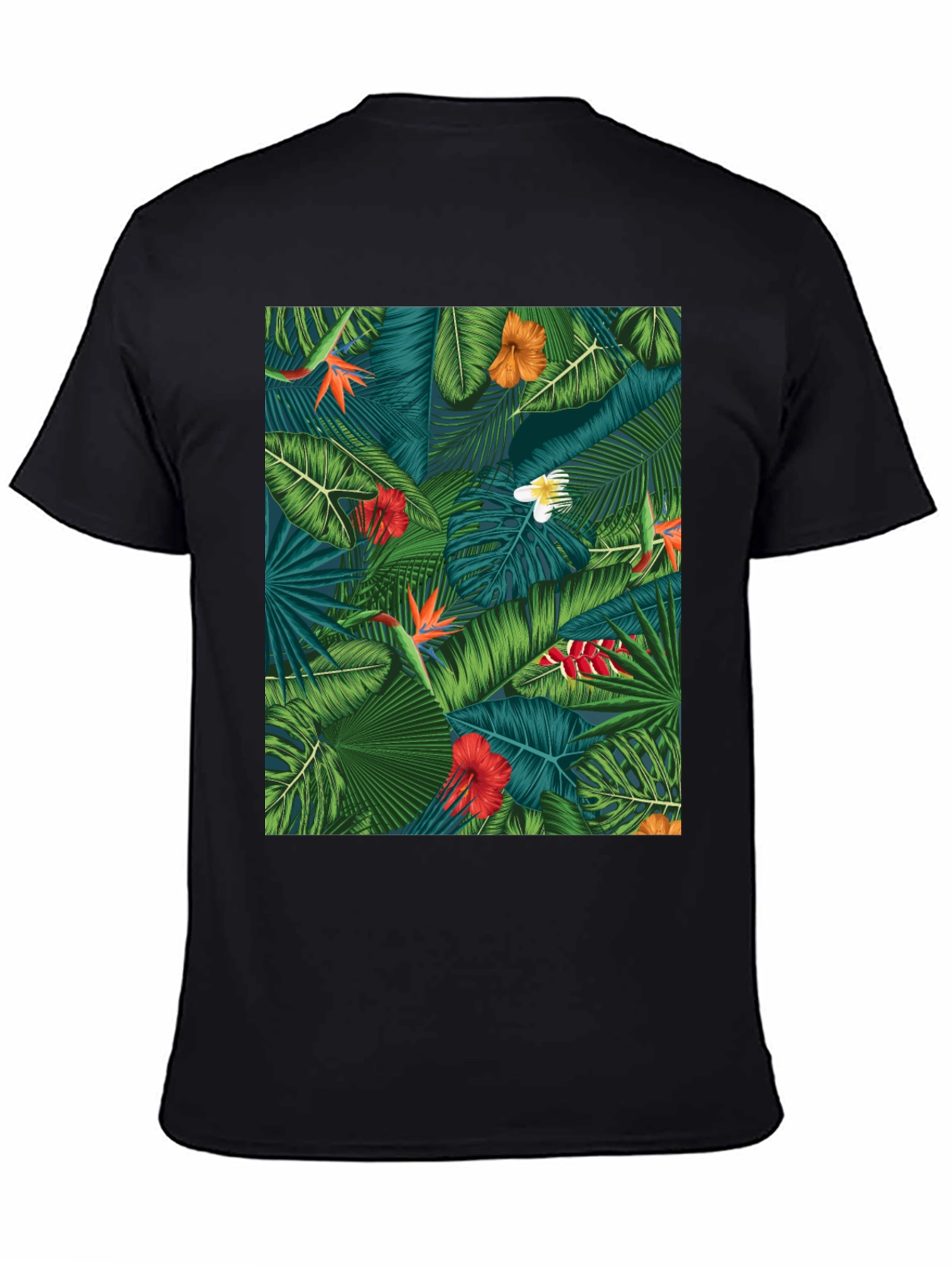 Tropical Floral Print Black T-Shirt