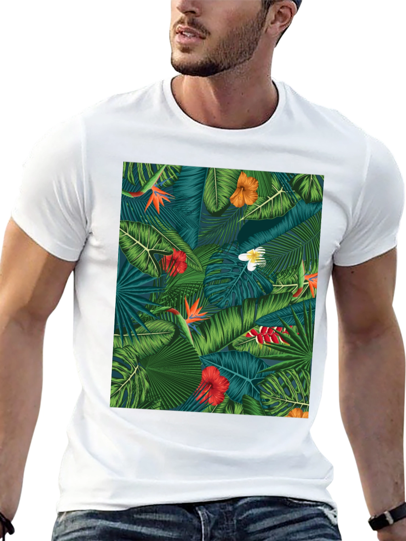 Tropical Floral Print Black T-Shirt