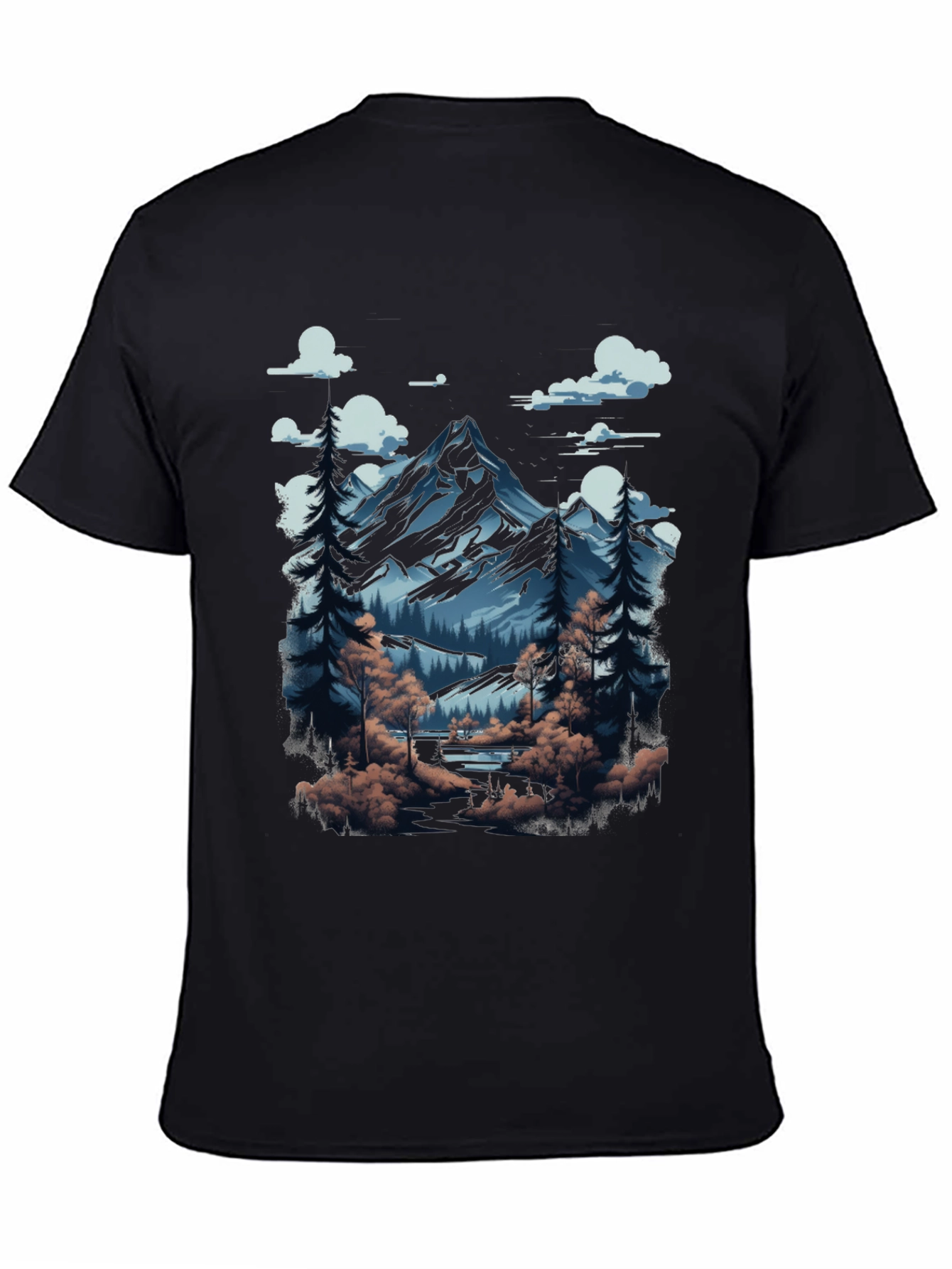 Mountain Scene Graphic Tee - Black Cotton Blend