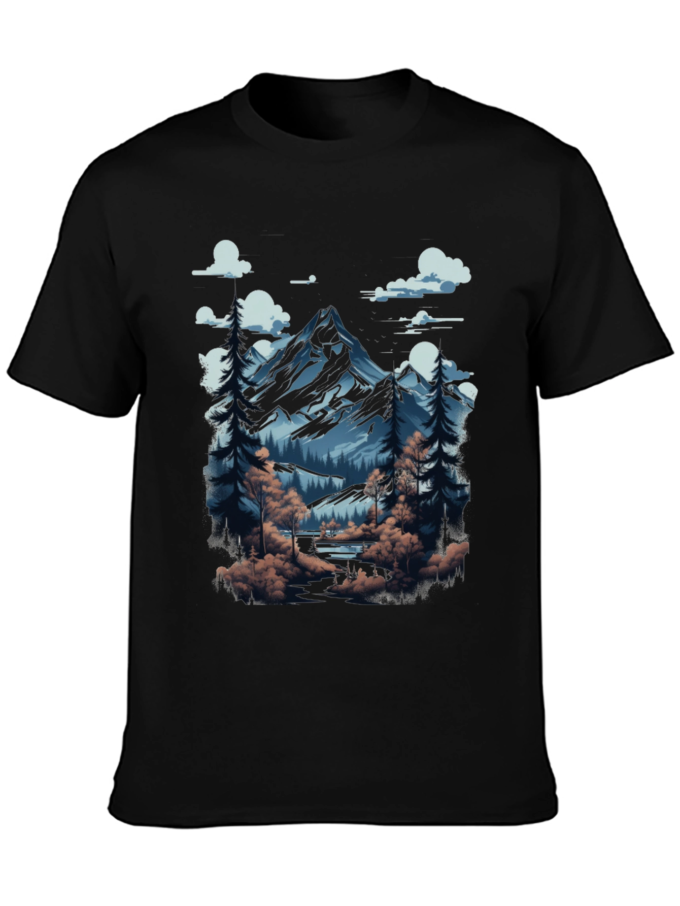 Mountain Scene Graphic Tee - Black Cotton Blend