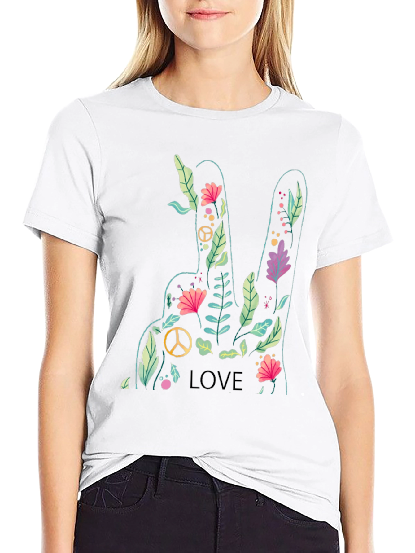 Peace Love Flower Graphic Tee - Soft Cotton Blend