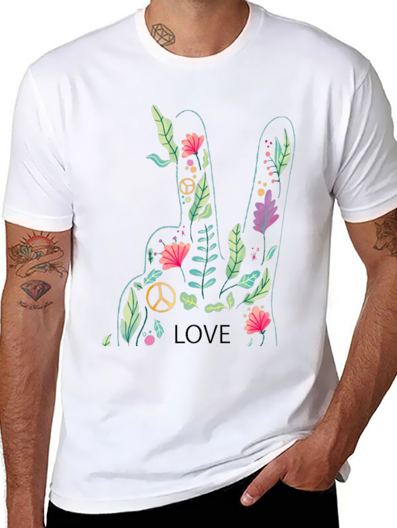 Peace Love Flower Graphic Tee - Soft Cotton Blend