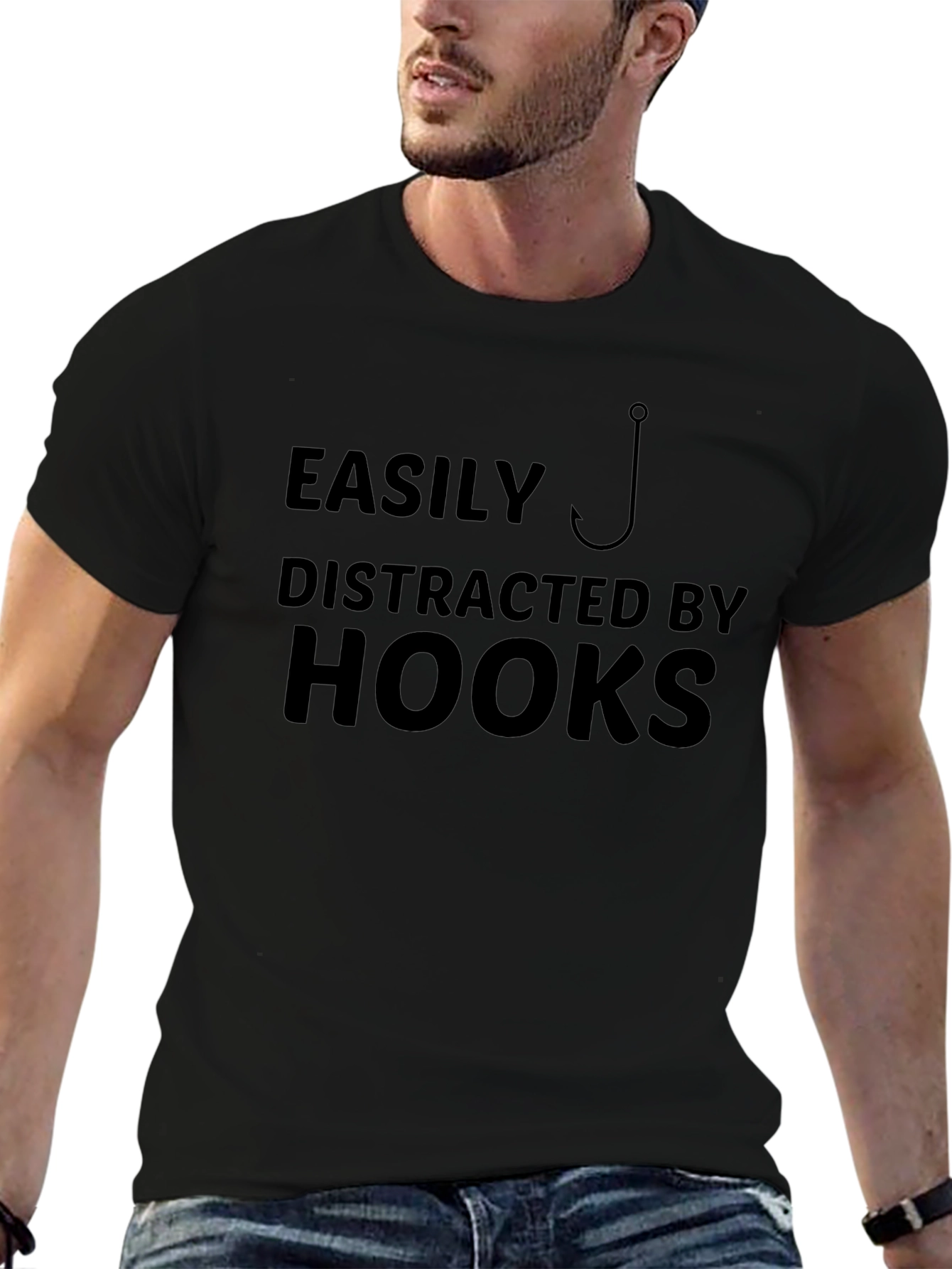 Easily Distracted By Hooks Black T-Shirt Fishing