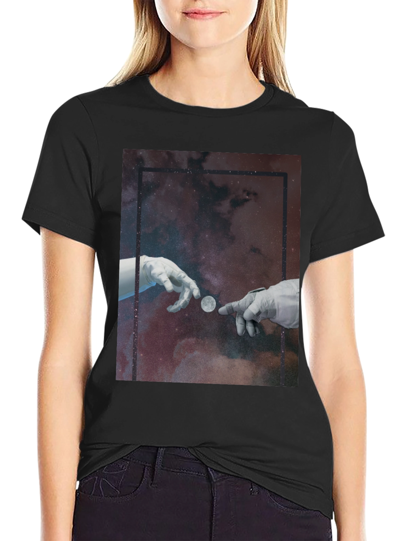 Cosmic Touch Graphic T-Shirt - Black