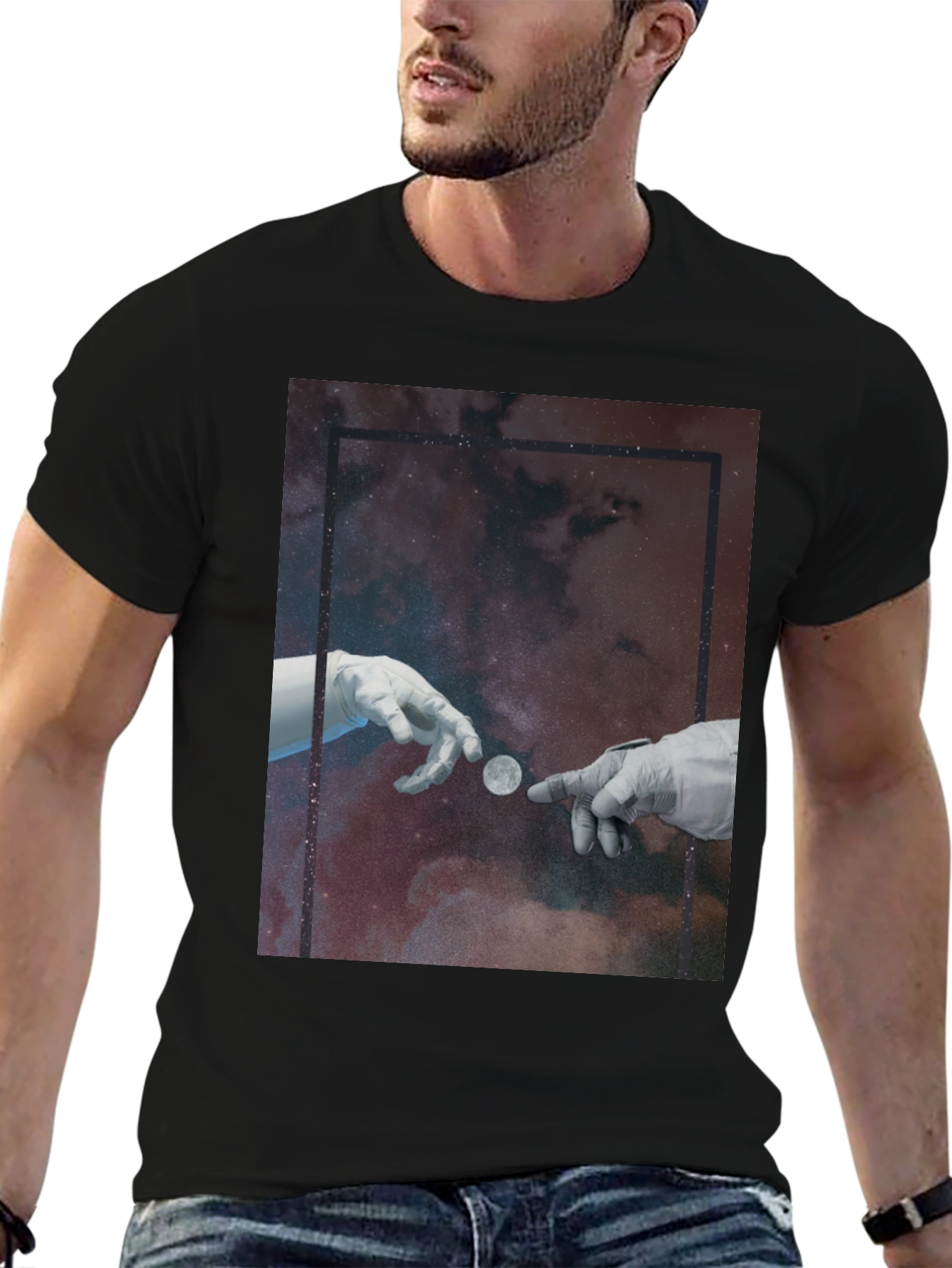 Cosmic Touch Graphic T-Shirt - Black