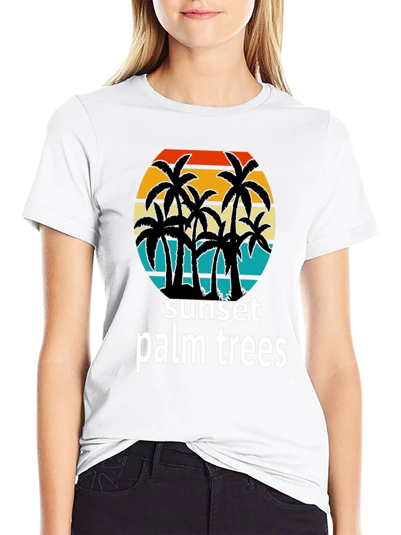 Sunset Palm Trees Graphic Tee - Tropical Vibes