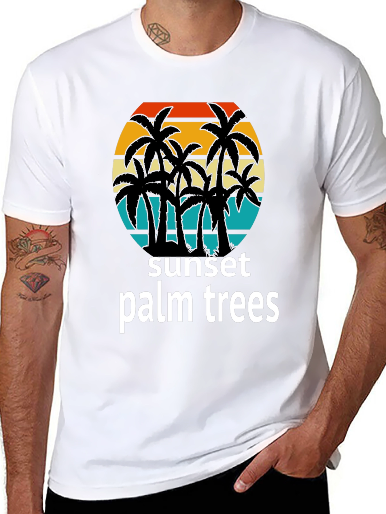 Sunset Palm Trees Graphic Tee - Tropical Vibes