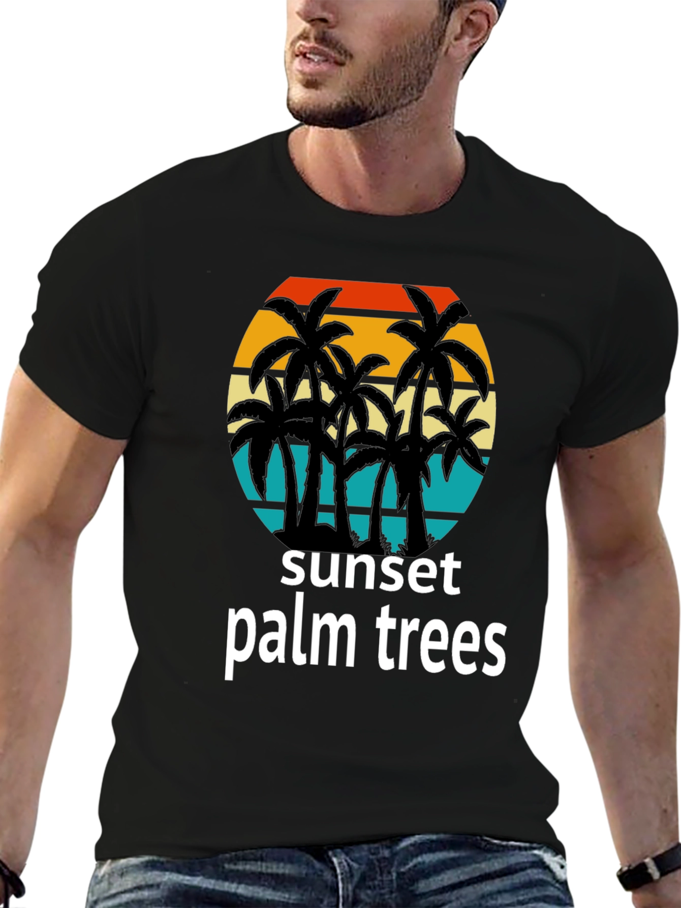 Sunset Palm Trees Graphic Tee - Tropical Vibes