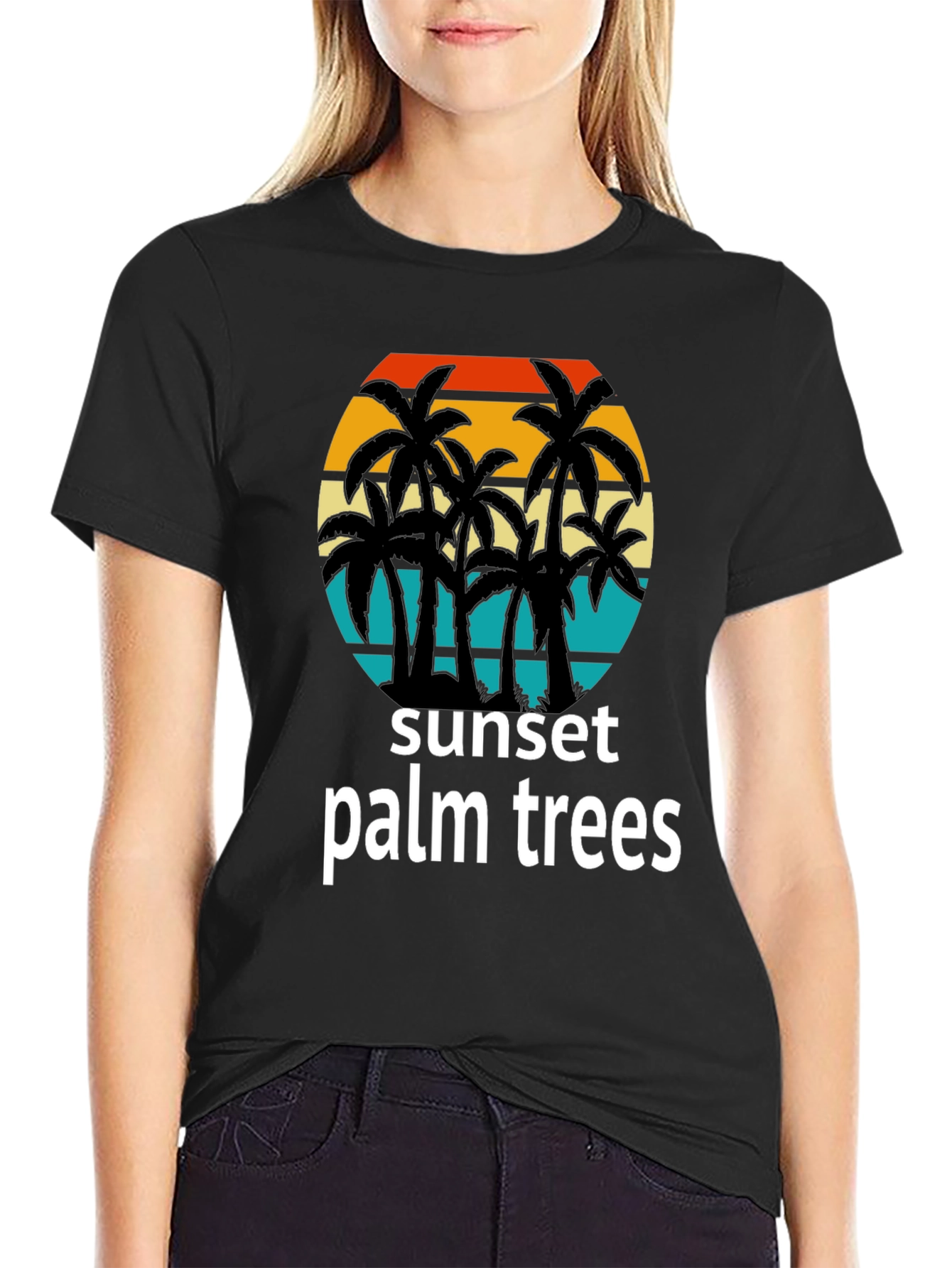 Sunset Palm Trees Graphic Tee - Tropical Vibes