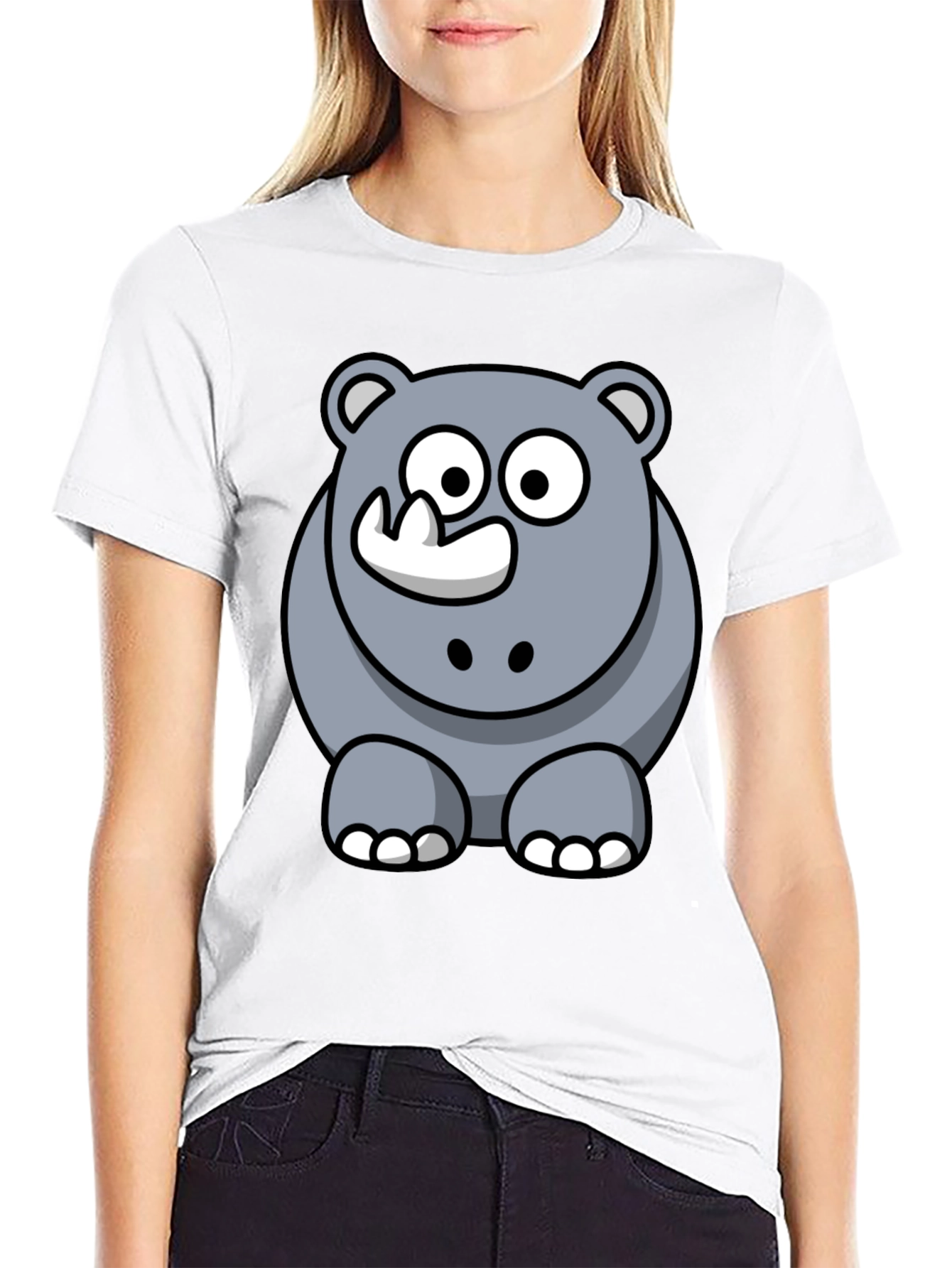 Cartoon Rhino Graphic T-Shirt - Black