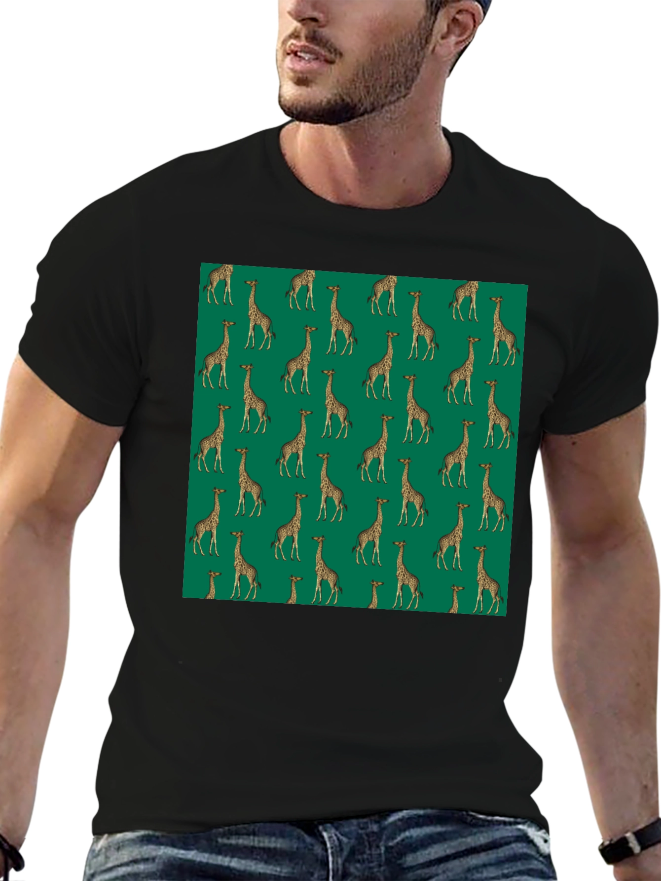 Giraffe Print Black T-Shirt
